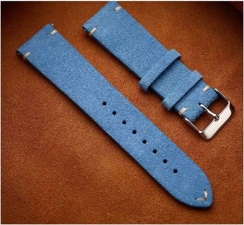 Pasek do damskiego męskiego zegarka 18 mm skóra nubuk ciemnobłękitny błękit