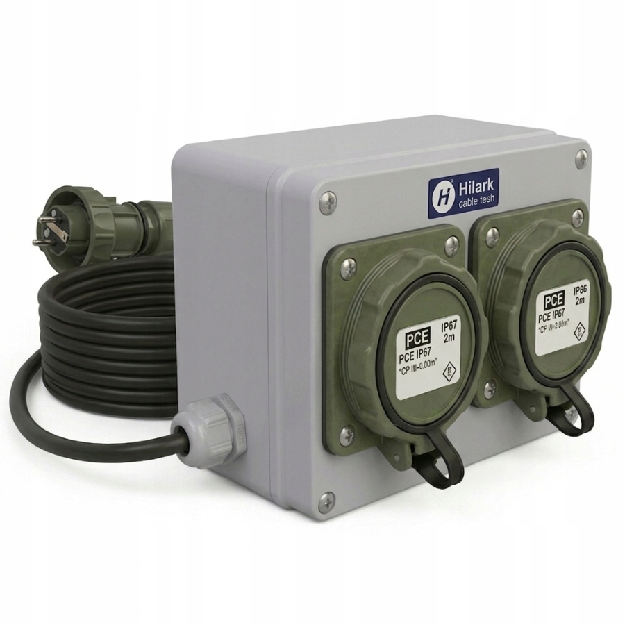 Vojenský Podvodní prodlužovací kabel IP68 2x zásuvky 230V 16A H07RNF 3m Pce