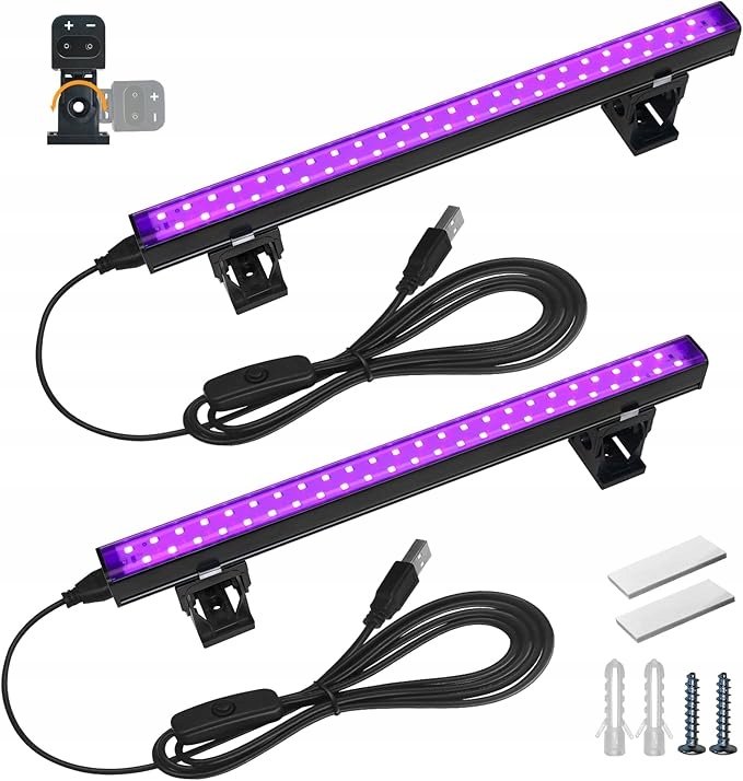 2x REGULOWANE CZARNE ŚWIATŁA FLUORESCENCYJNE LED NA IMPREZĘ 10W 29cm USB