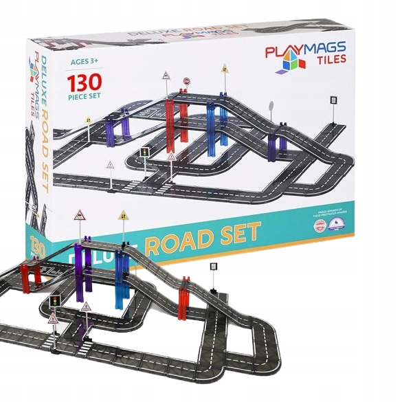 PLAYMAGS KLOCKI MAGNETYCZNE 3D ZESTAW KONSTRUKCYJNY 130 EL TOR DROGA