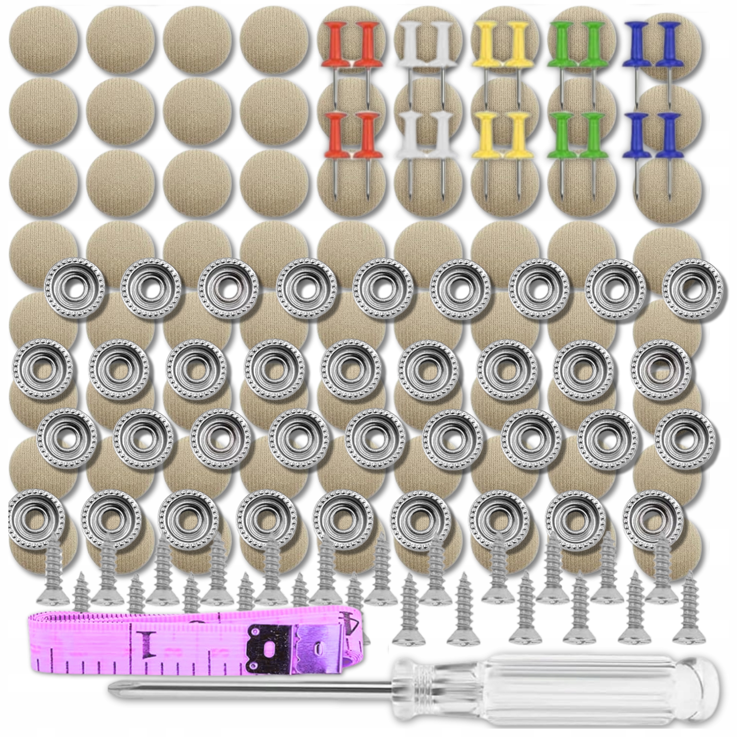Zestaw Naprawczy Do Podsufitki Samochodowej 70 szt Pinezki Śrubokręt Nity
