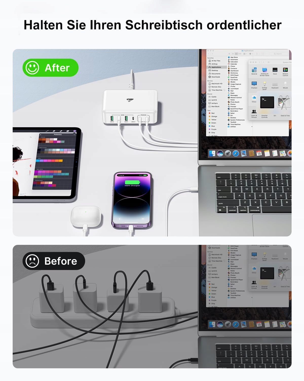 Aione 165W USB-C Ładowarka, 6-Port for iPhone, MacBook, Android — miniatura 6