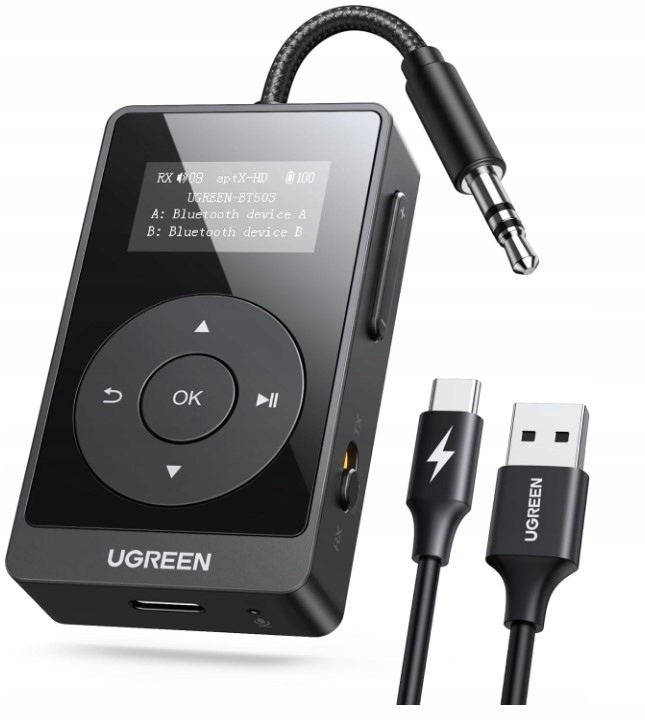 Ugreen Adapter Bluetooth BT503 2w1 aptX Hd Tx Rx Led 32h Dual Tv Aux