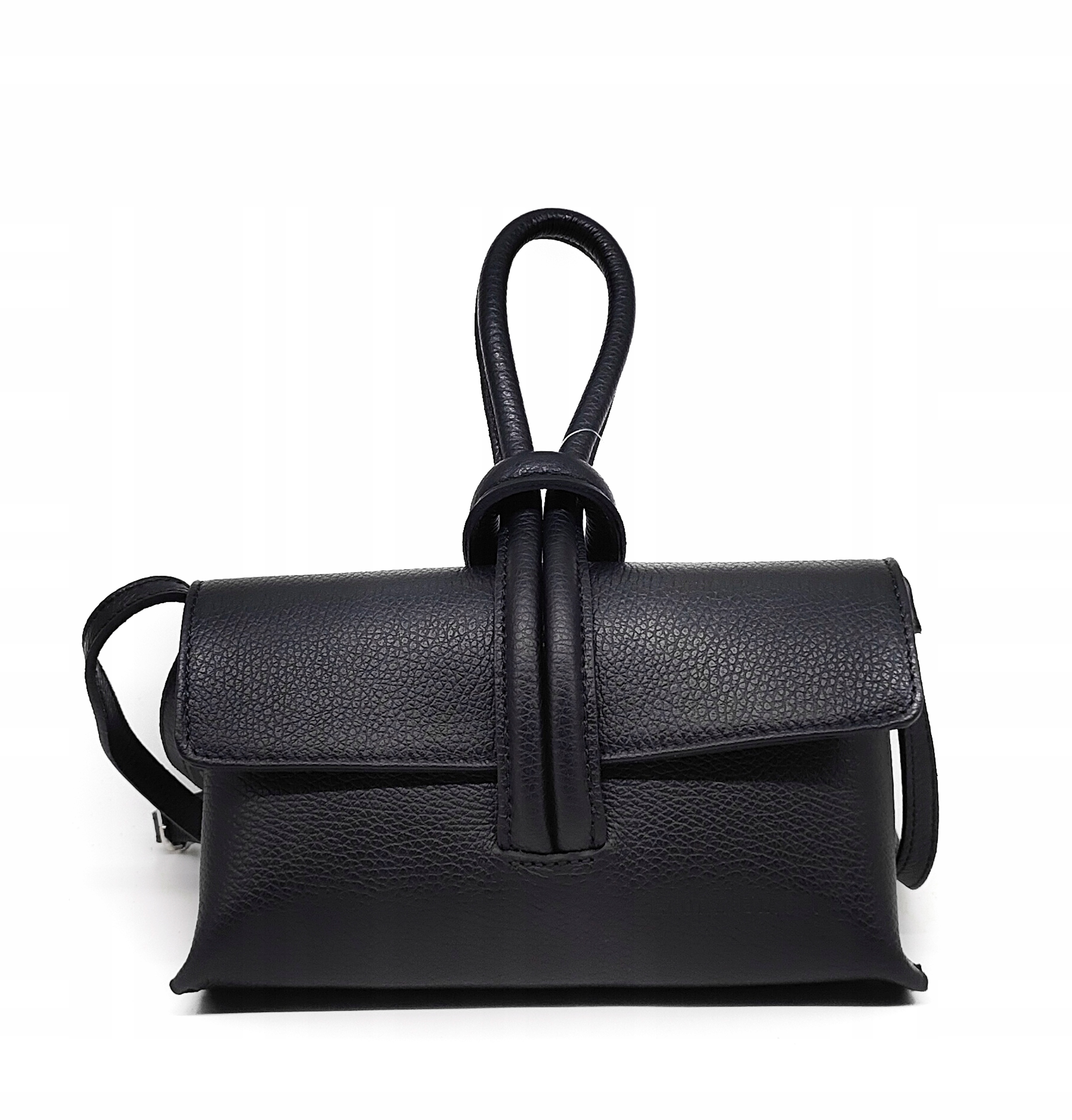 Torebka Listonoszka pętelka czarna skóra naturalna Laura Biaggi