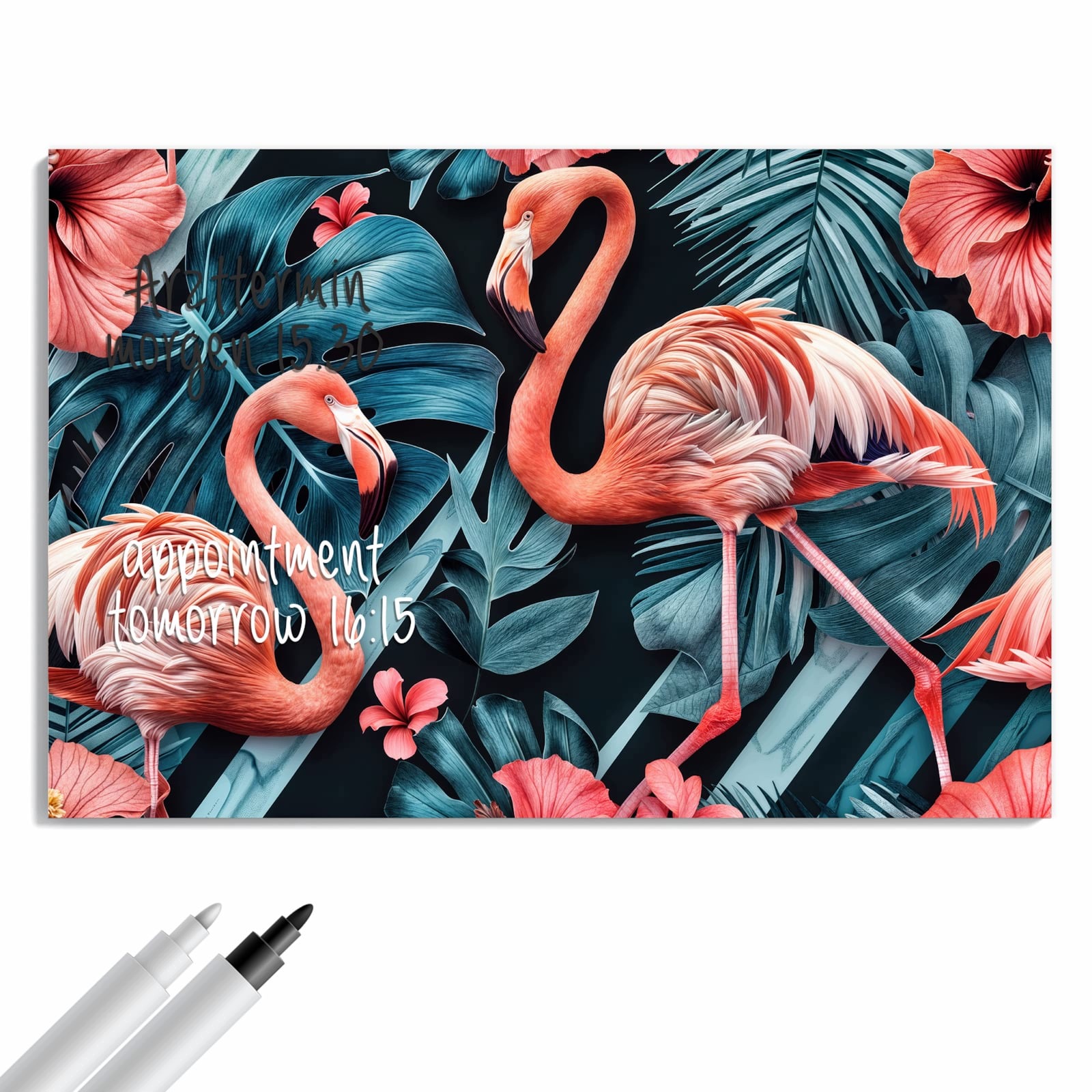 Magnetická tabule Flamingi Květiny 90 × 60 cm