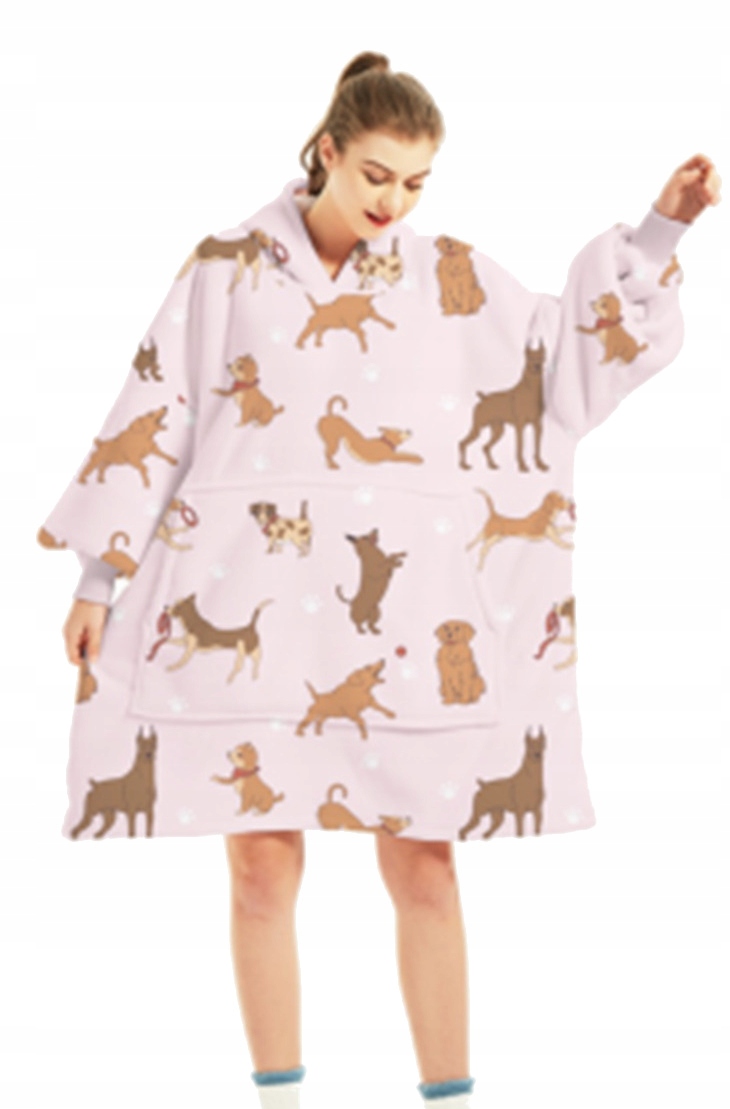 Mikina Deka Oversize Mikina Teplá 2V1 Silná XXL Mikina Mikinová Deka Psy S Kapucí