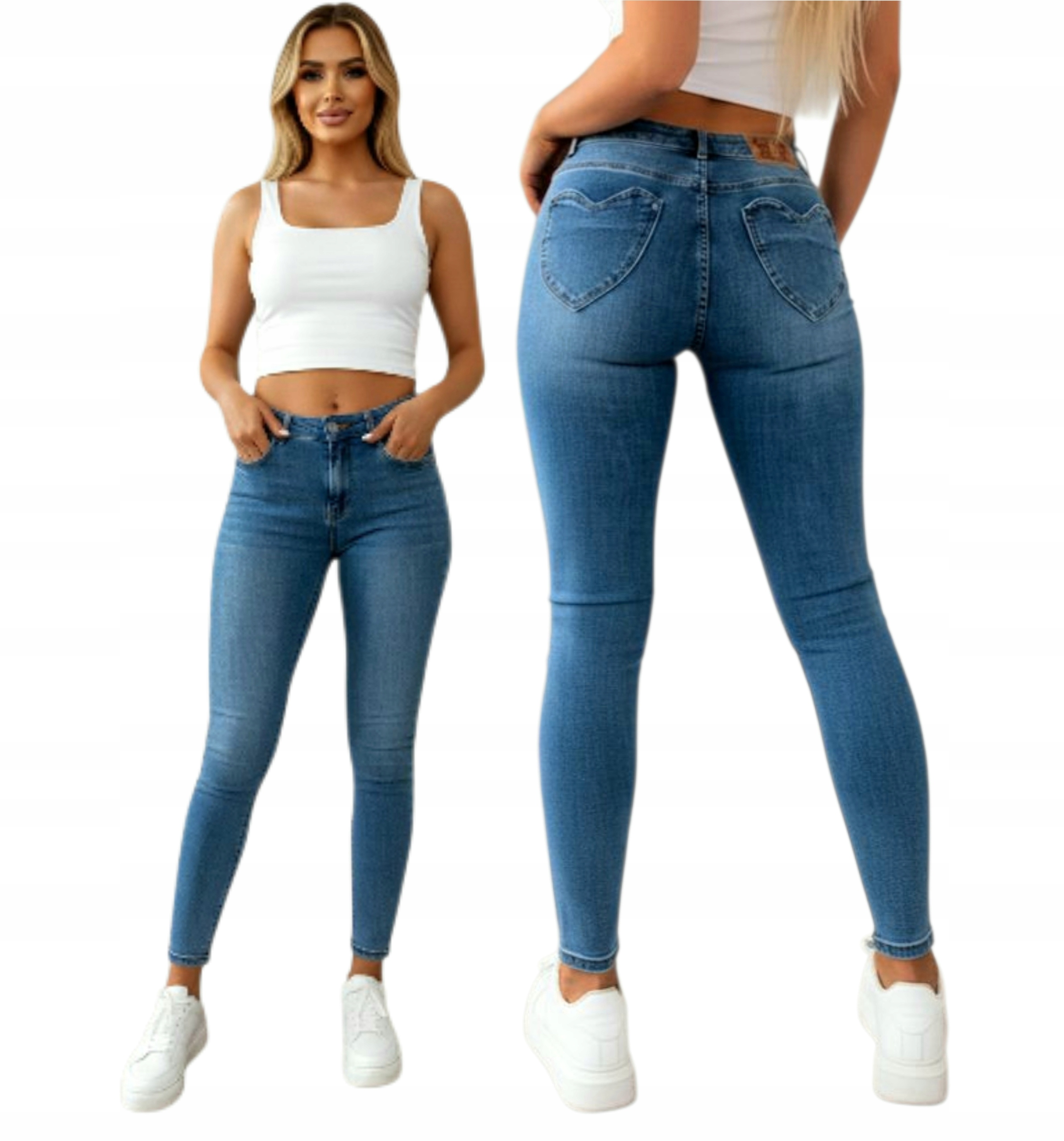 Spodnie jeansy damskie z sercem skinny rurki ciemny niebieski r. M \ 38