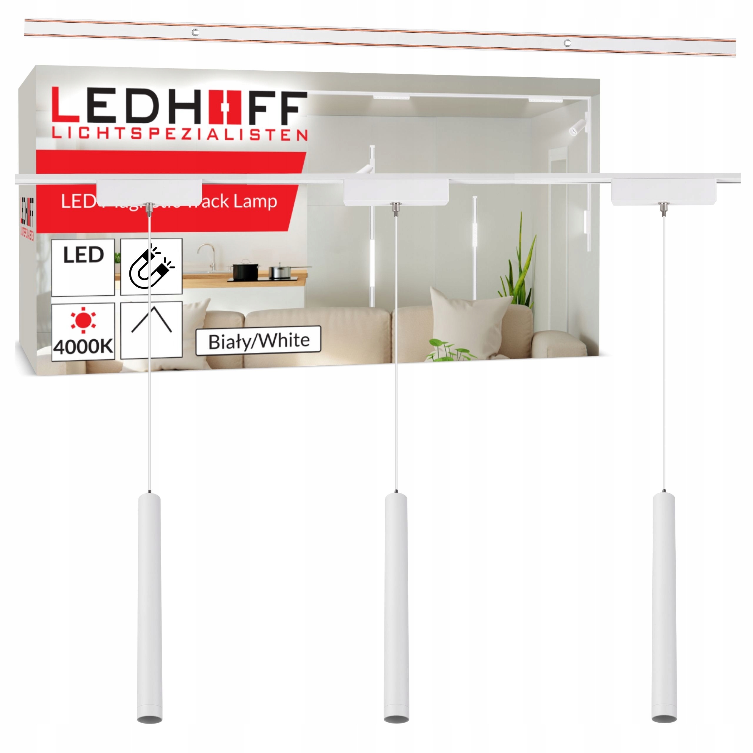 Magnetické koľajnicové osvetlenie Lišta 1 m 3x závesná Led lampa Tuba biela