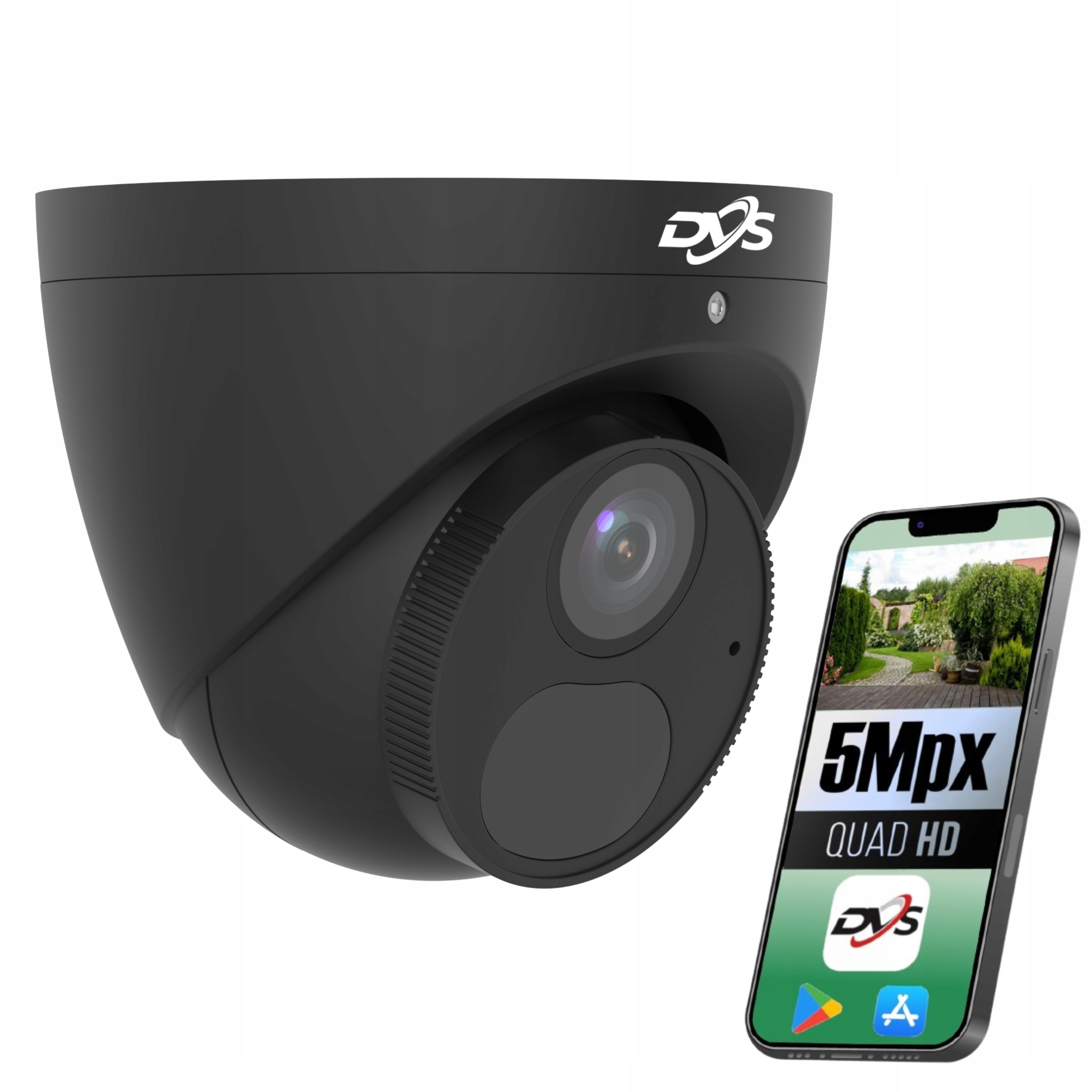 Čierna kupolová Ip kamera na monitorovanie 5MPx Dvs Poľsko Onvif