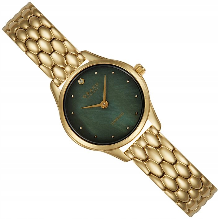 Elegantní Dámské Hodinky S Diamantem Obaku Zeleno-zlaté Mini Ø24 mm