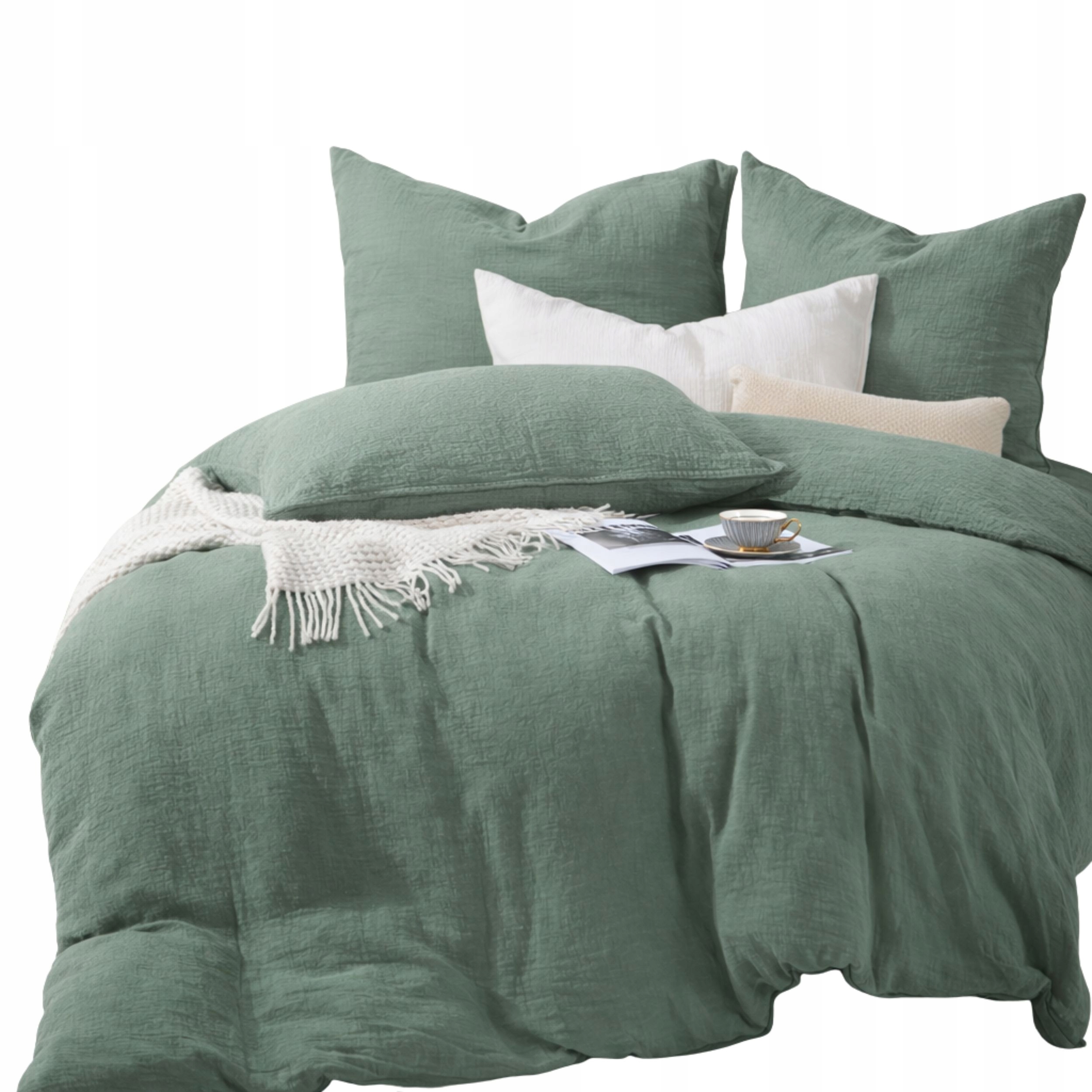 Pościel Bawełniana Muślin 160x200 Komplet Delikatna Oddychająca Zielona