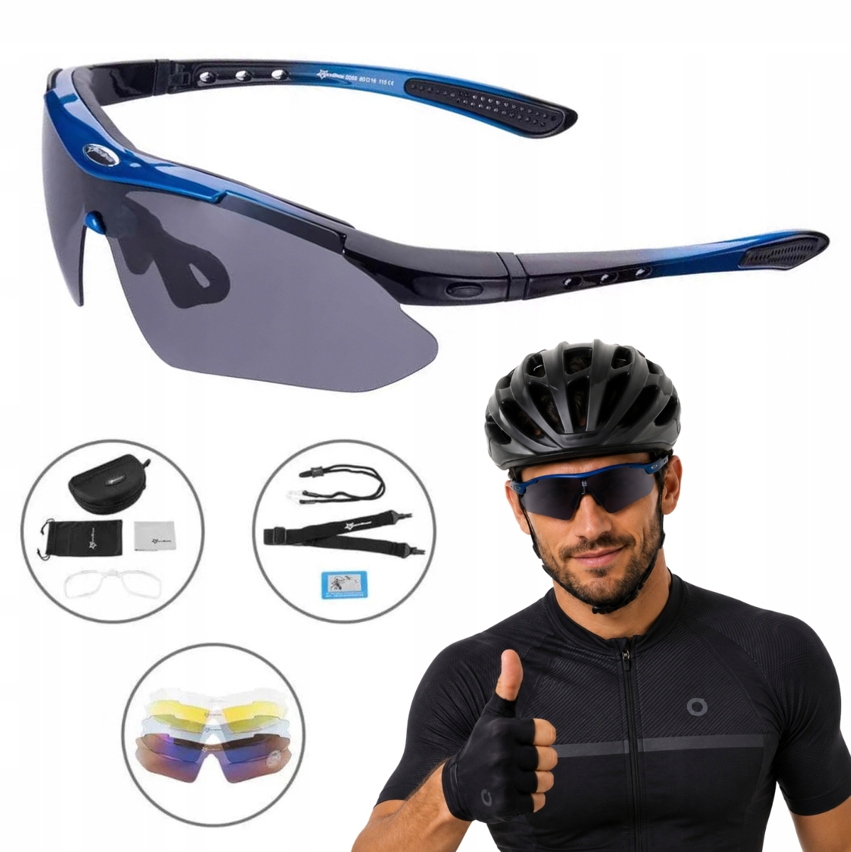 Okulary sportowe rowerowe z wymiennymi szkłami czarno-niebieskie Rockbros