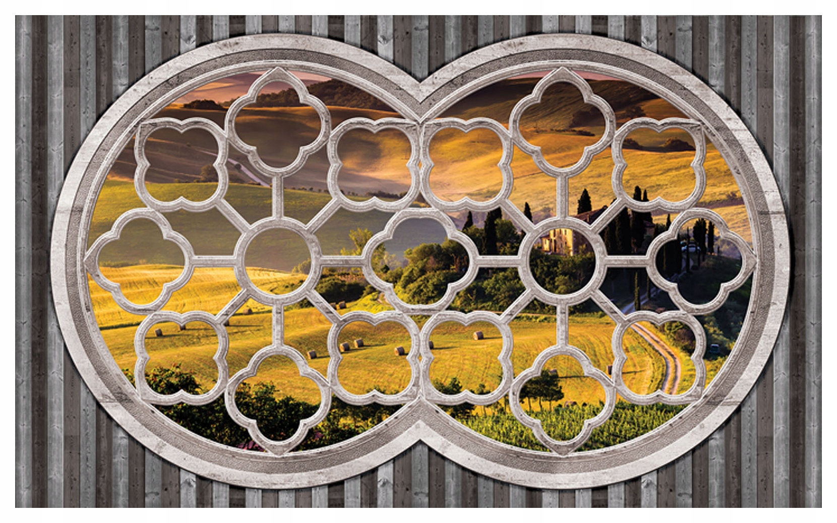 Fototapeta Toskánsko Zlaté pole okno na kopce a cypřiše 200x140 lepidlo