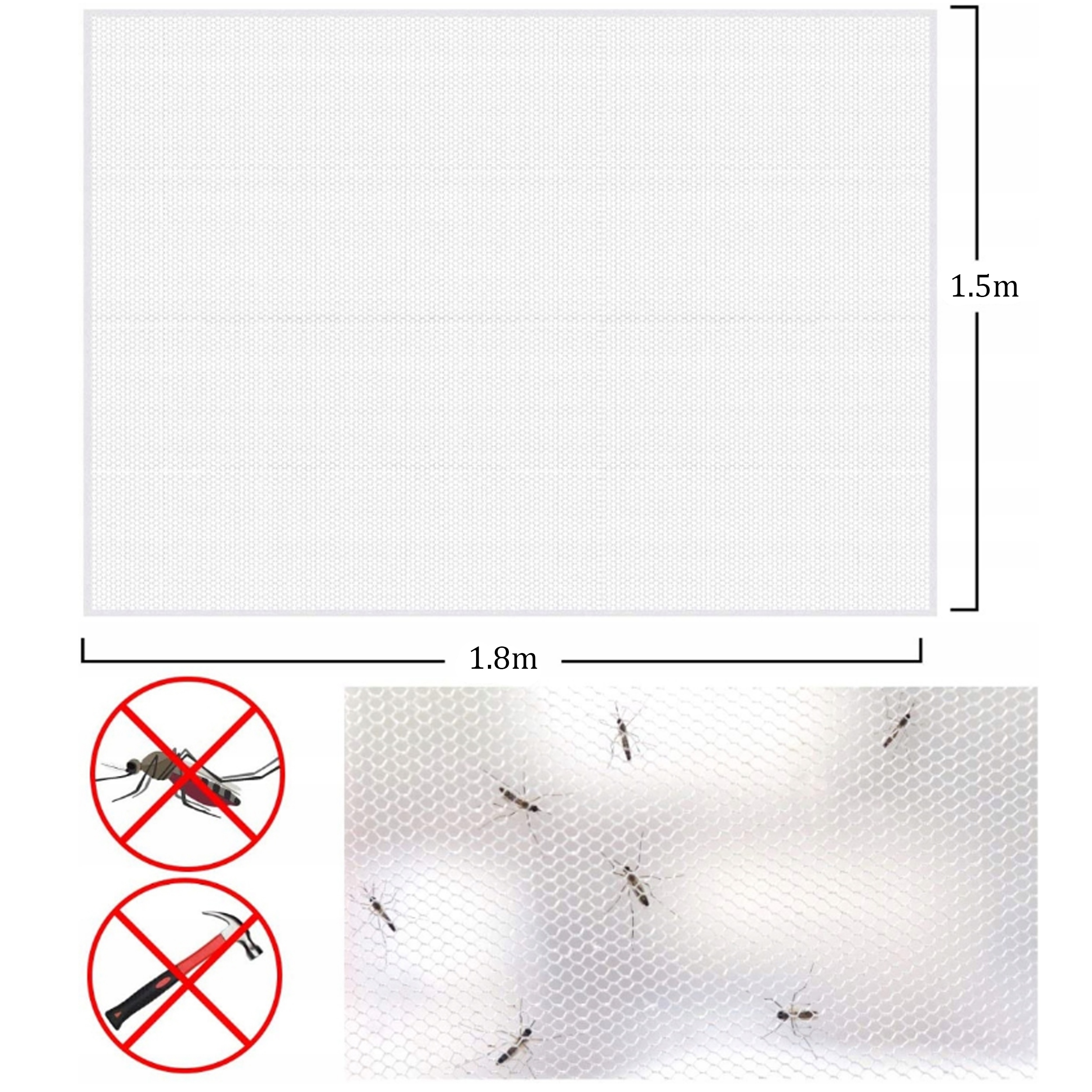 MOSKITIERA SIATKA NA OKNO OWADY 150x180 + RZEP BIAŁA PRZECIW KOMAROM MUCHOM Maks. szerokość 150 cm