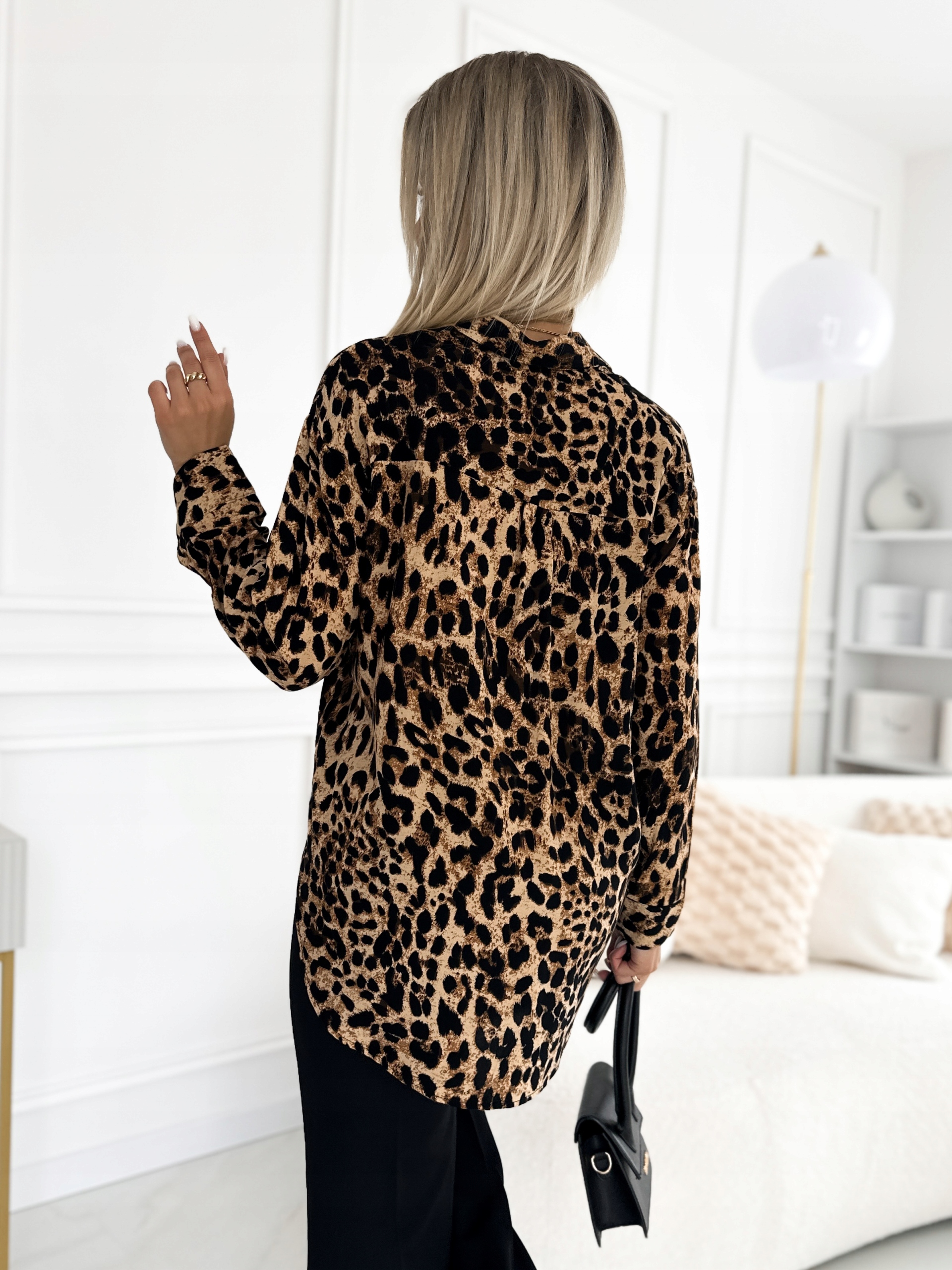 Kobieca Luźna Koszula w Panterkę OVERSIZE BAWEŁNA Zwierzęce Wzory r. XL Rękaw długi rękaw
