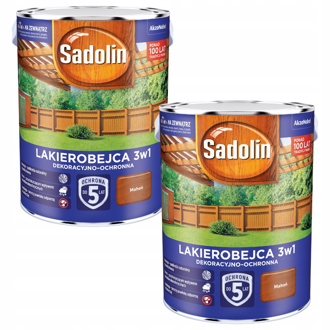 Set Sadolin Lakobejca 3v1 2x5L Dekoratívno-ochranná Mahagónová Drevo 10L