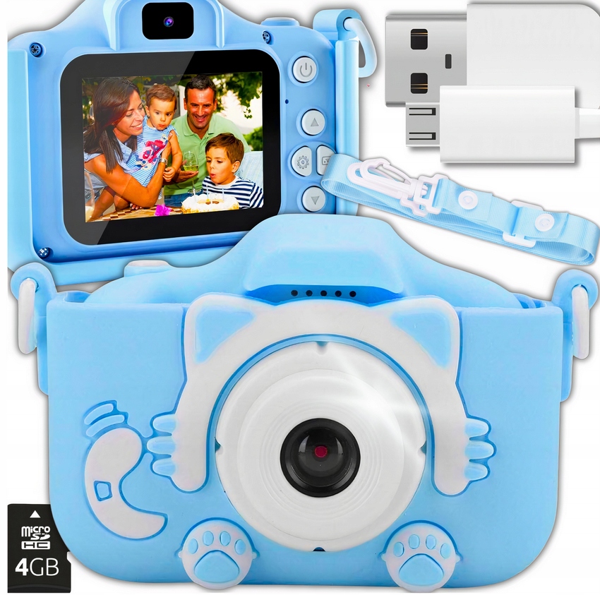 APARAT CYFROWY ZABAWKA DLA DZIECI FOTOGRAFICZNY NIEBIESKI KOTEK + KARTA 4GB