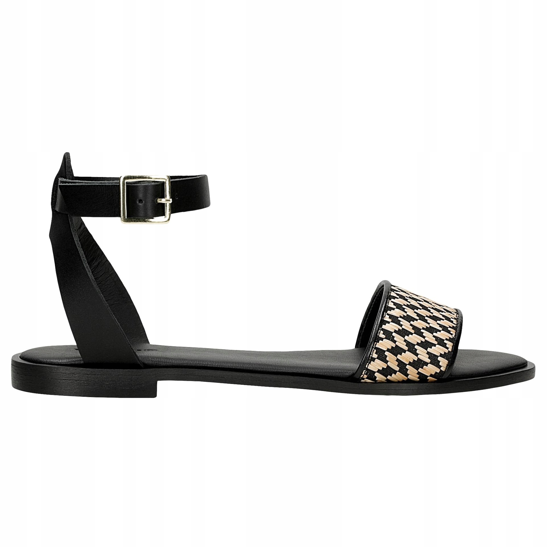 Černé dámské sandály s pleteným béžovým vzorem vel. 41