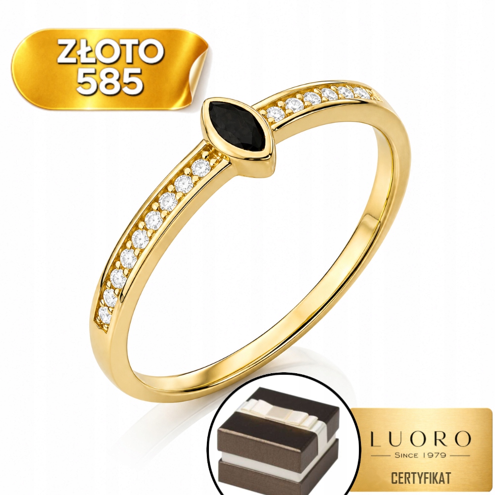 Prstýnek 585 14K S Černým Kamenem A Zirkony, Elegantní R16