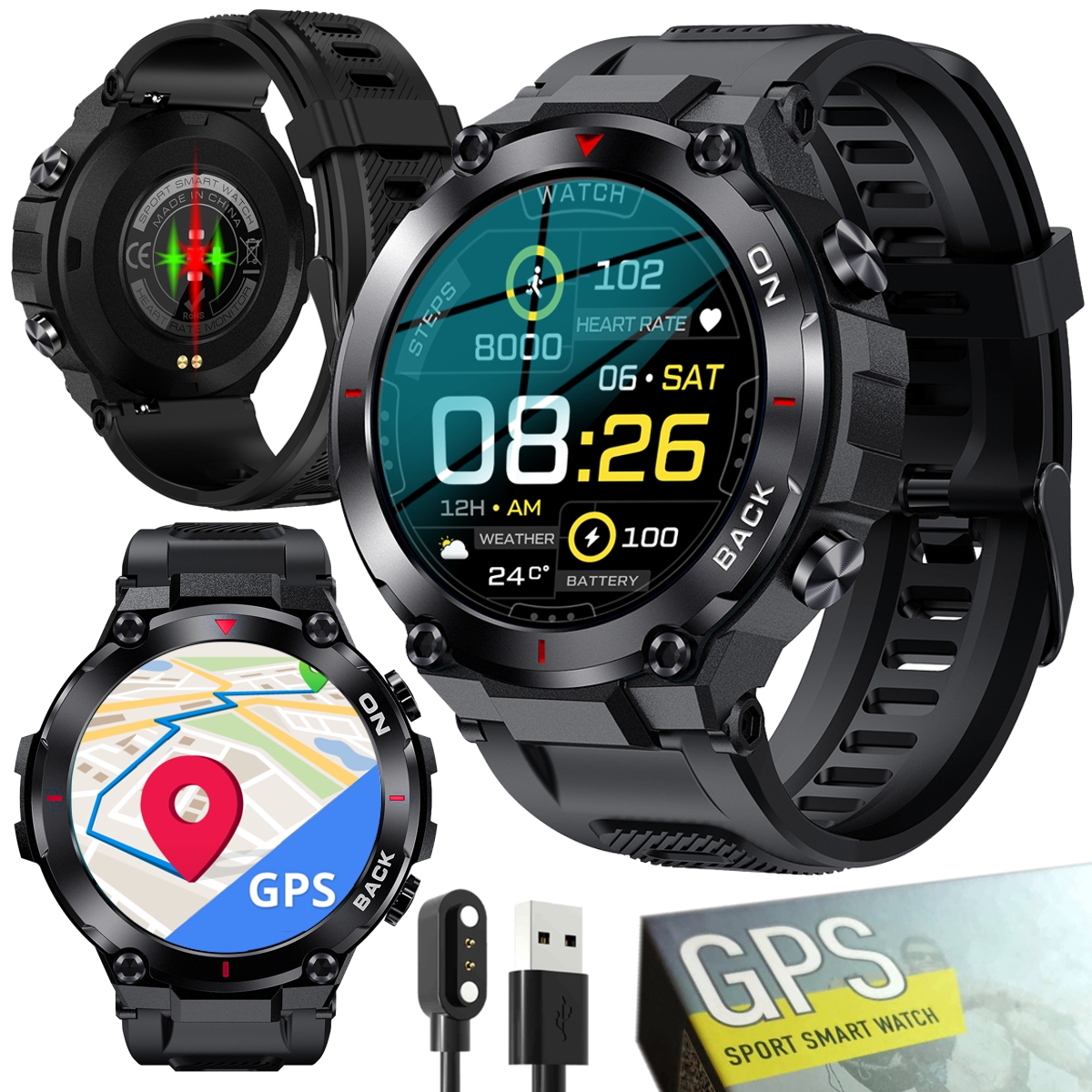 SMARTWATCH Męski Sportowy SpO2 Pulsometr GPS aGPS