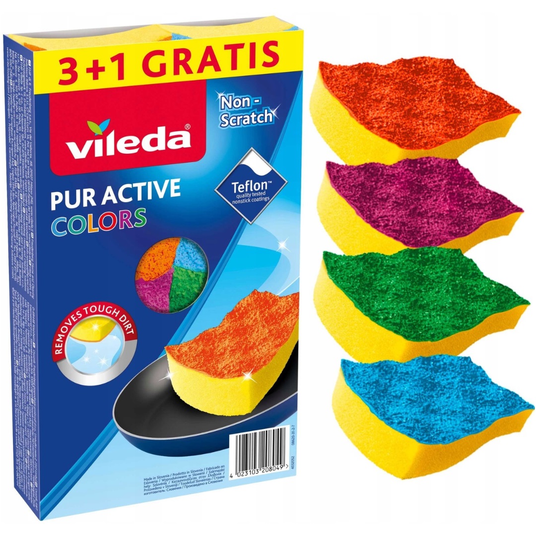 Zmywak Vileda Pur Active Colors do Naczyń 4 sztuki (4023103208049 ...