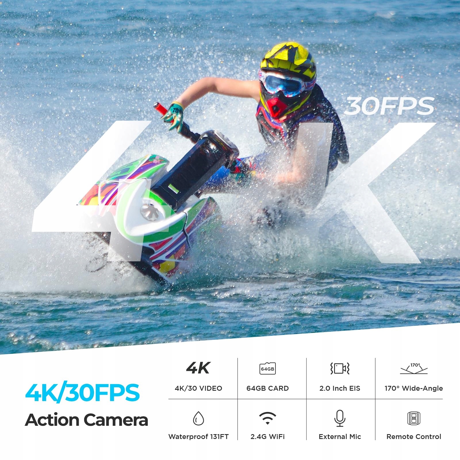 APARAT 4K Kamera Sportowa 64G Karta SD 40M Podwodna WiFi 170° Kąt 20MP — miniatura 2