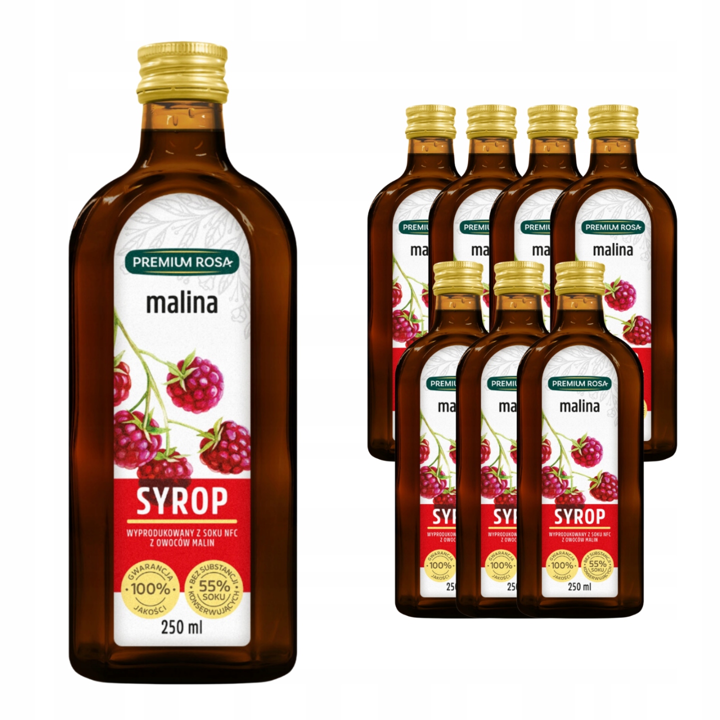 Premium Rosa Syrop Malinowy 250 ml Naturalny smak i aromat Zestaw x8