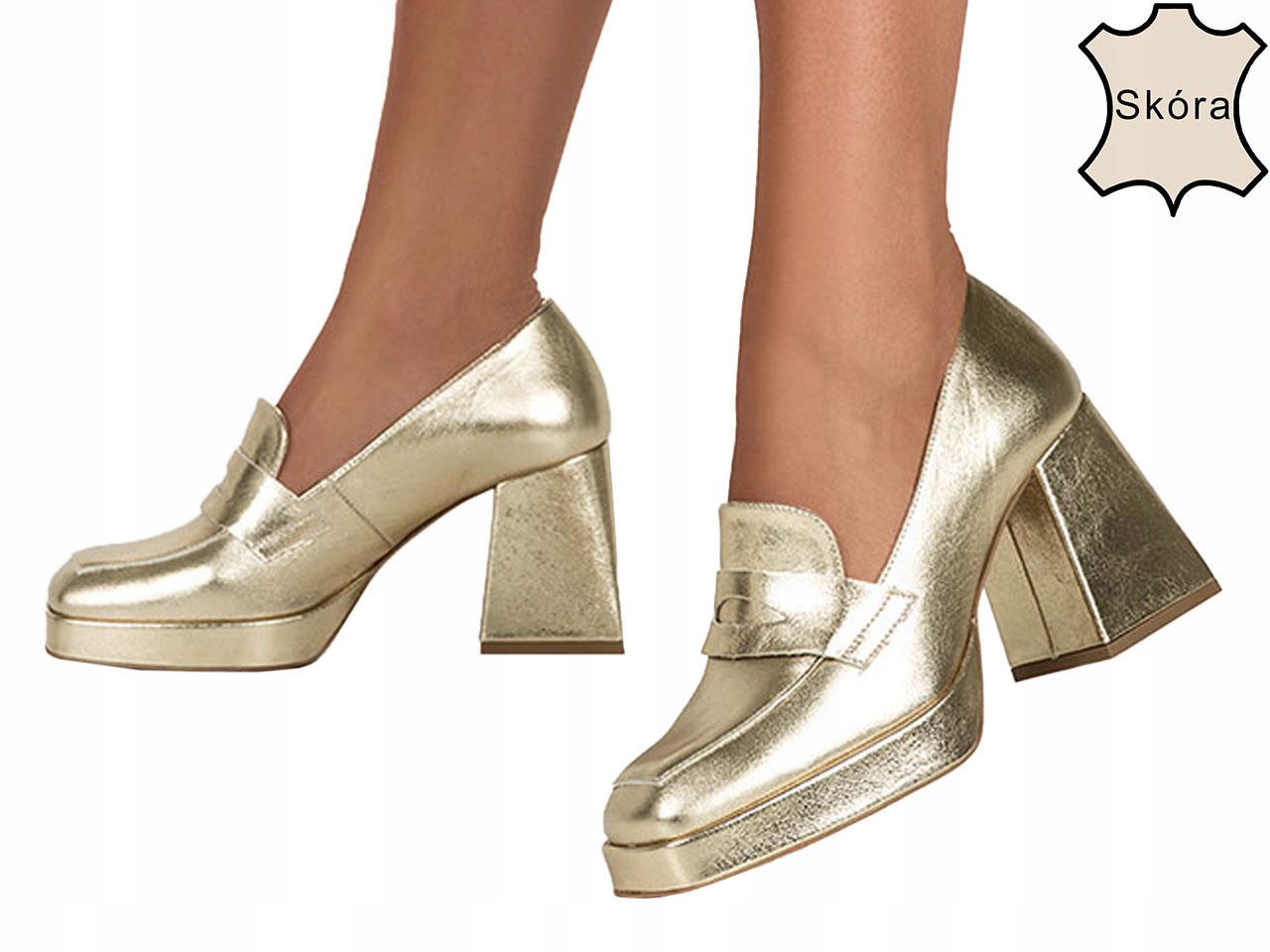 MOKASYNY DAMSKIE PÓŁBUTY SKÓRZANE NA KLOCKU r 40