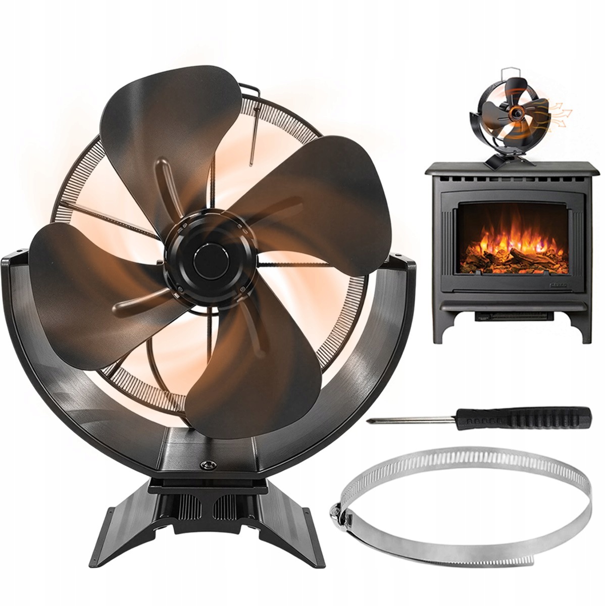 Černý ventilátor do pece 160-200 cfm, nastavitelné lopatky 180°, tichý