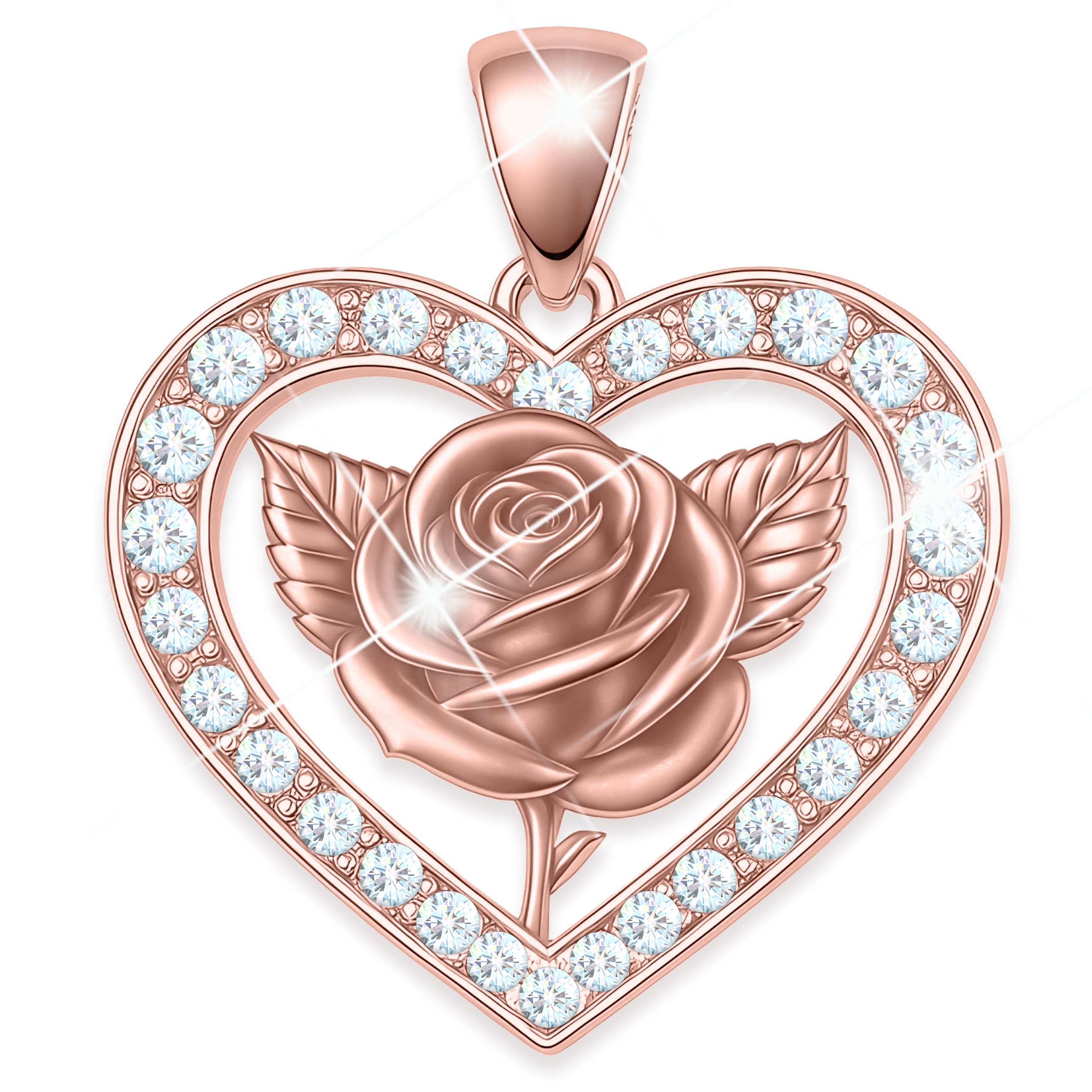 Pozlacený přívěsek 925 Srdce s růží, srdíčko, květina s krystalky