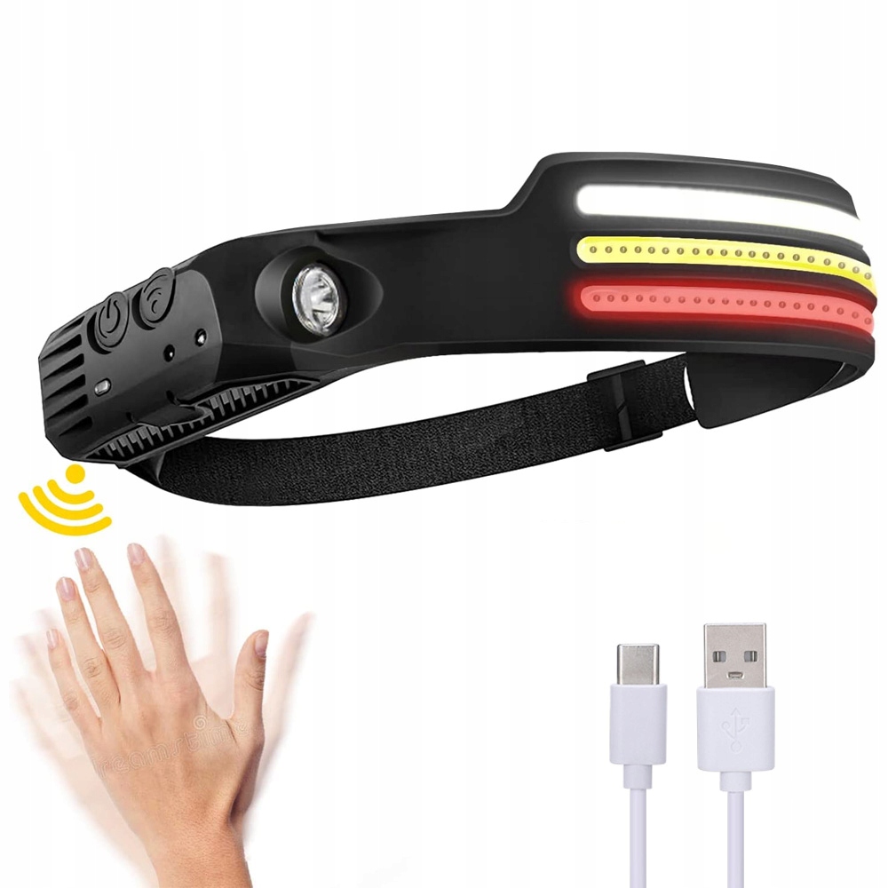 Latarka Czołowa 3x Led Cob Z Czujnikiem Ruchu 270°