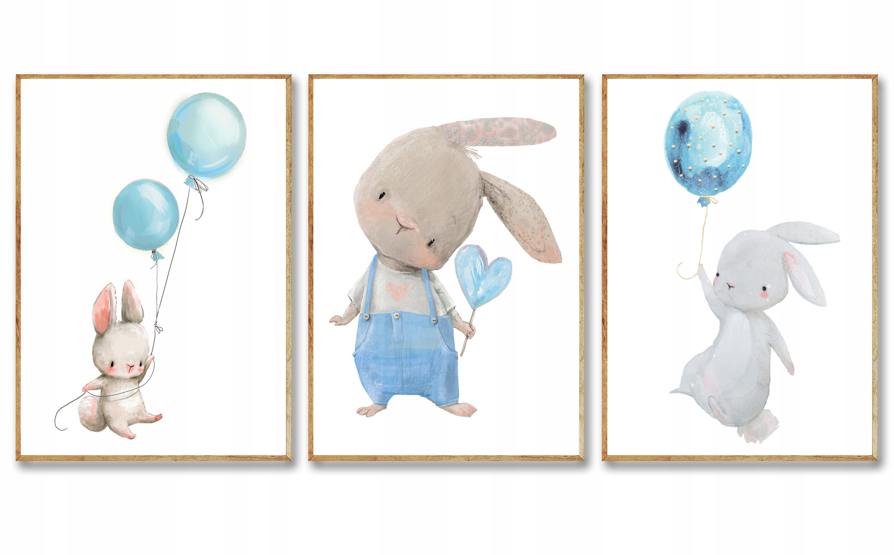ZESTAW 3 SZTUKI A3 30,00 x 40,00 cm OBRAZKI PLAKATY KRÓLIK BALON NIEBIESKI