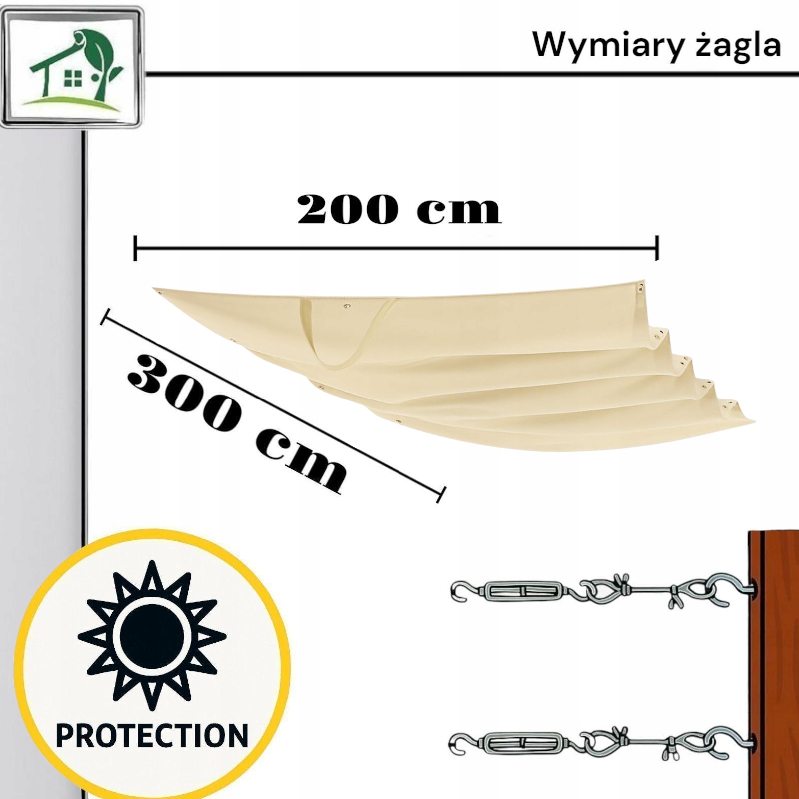 Żagiel przeciwsłoneczny rozsuwany 2 x3 m SYSTEM 2 linki BEŻOWY Marka inna