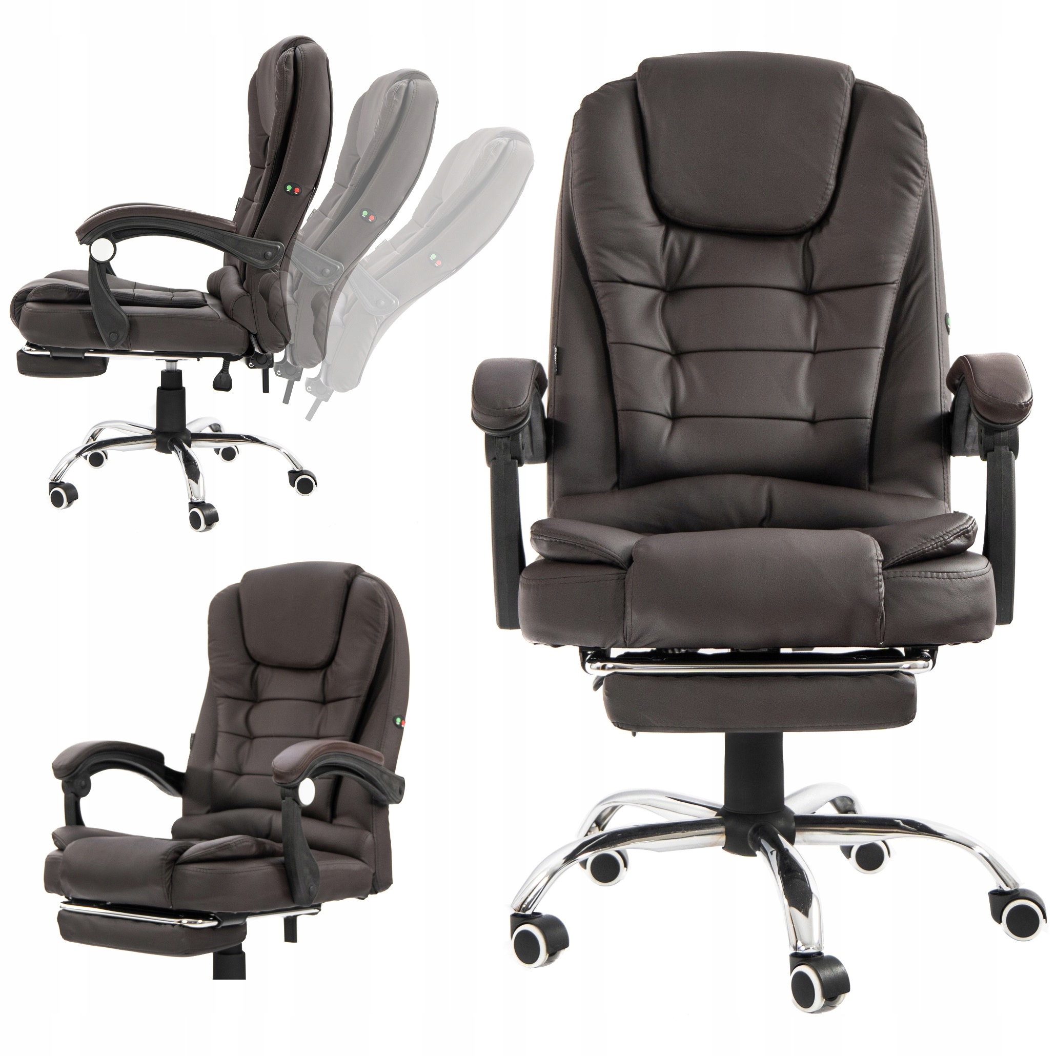 

Fotel Biurowy Obrotowy Elgo masaż podnóżek brązowy