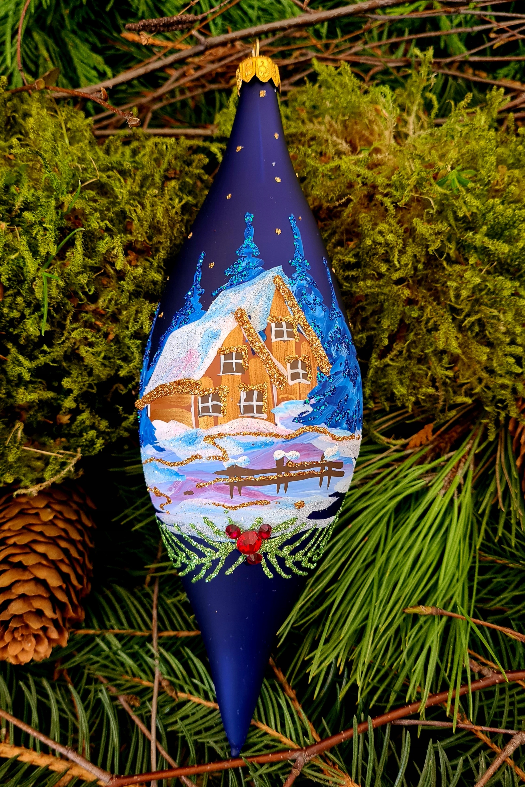 BOMBKI CHOINKOWE SZKLANE RĘCZNIE MALOWANE SOPEL Najdłuższy wymiar 20 cm