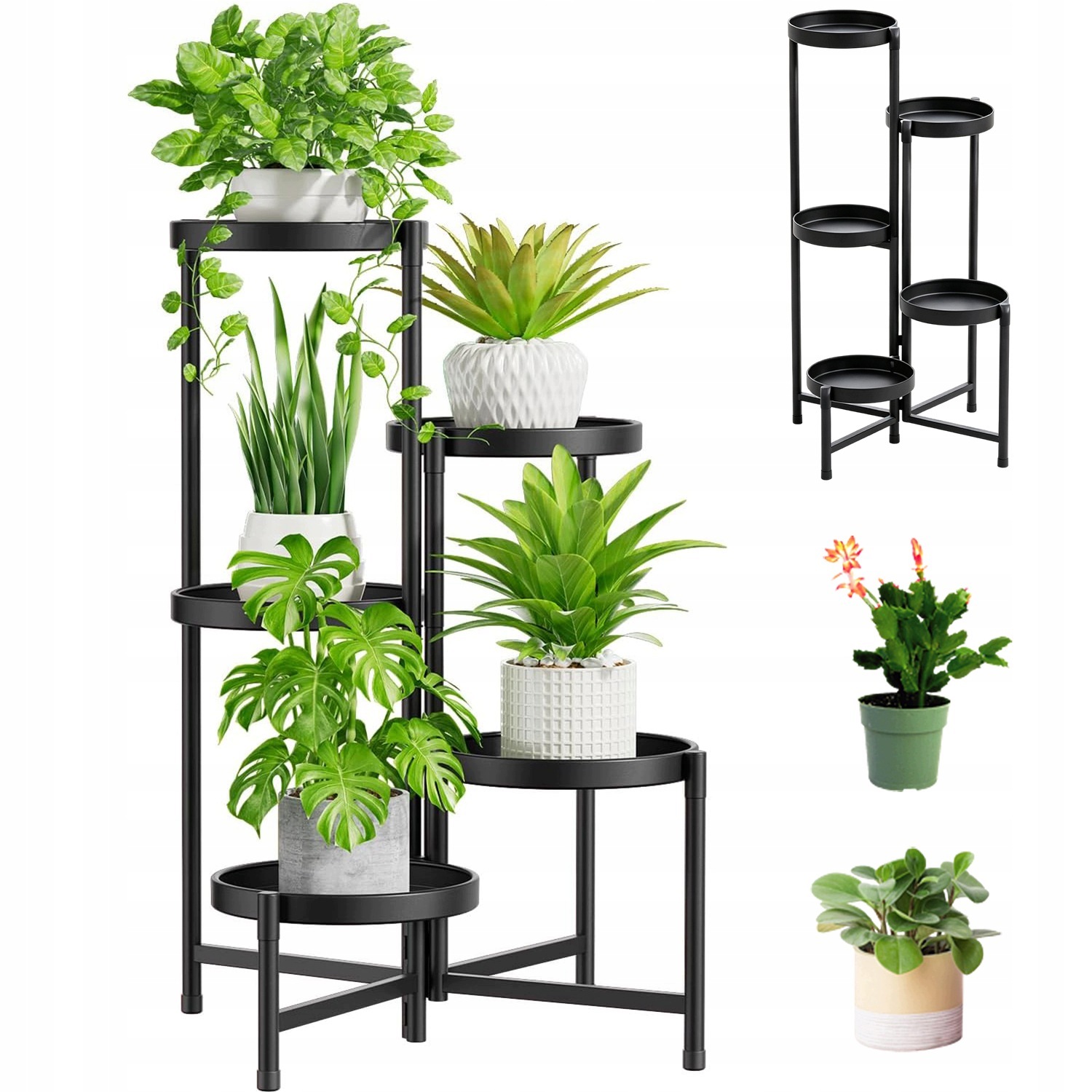 Držák Na Květináč Stojící Do Obývacího Pokoje Ozdoba Kovový 5 Polic 80 CM Loftový Styl Pro Rostliny