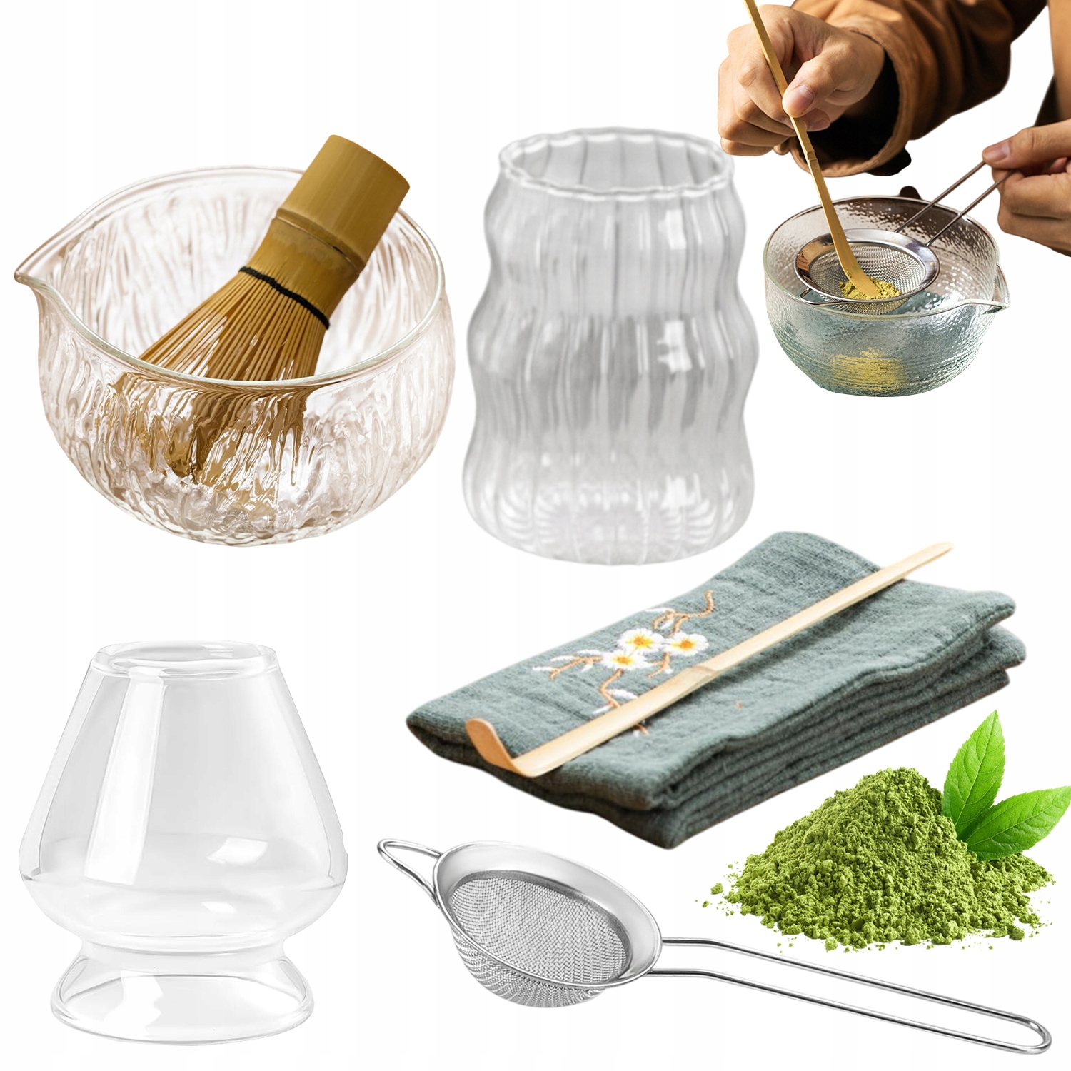 Levně Sada Matcha Ze Skla A Bambusu 7KS Do Domácnosti Je Ideální Jako Dárek