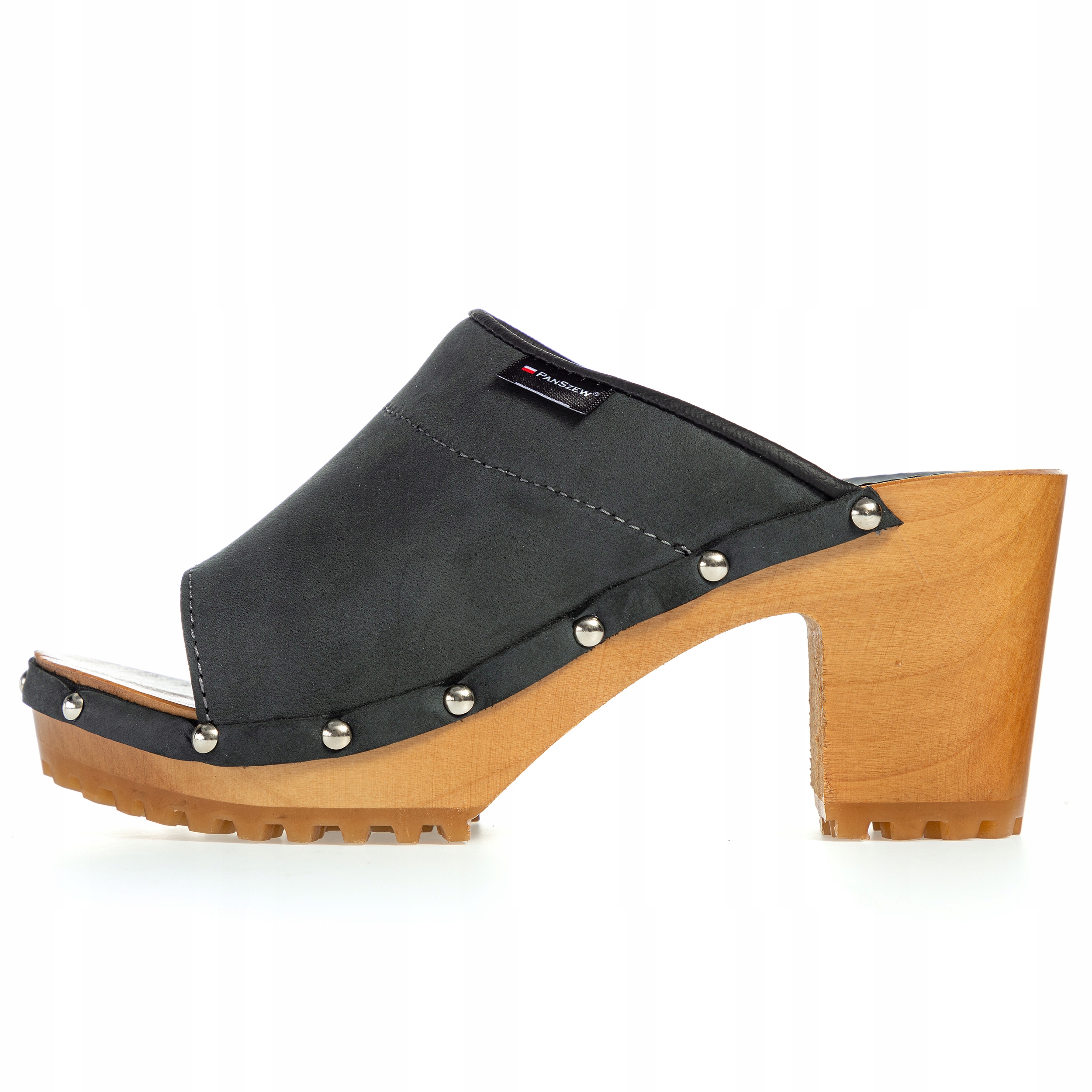 Dřeváky Dámské kožené chodítka na vysokém podpatku odkryté 35-41 PanSzew