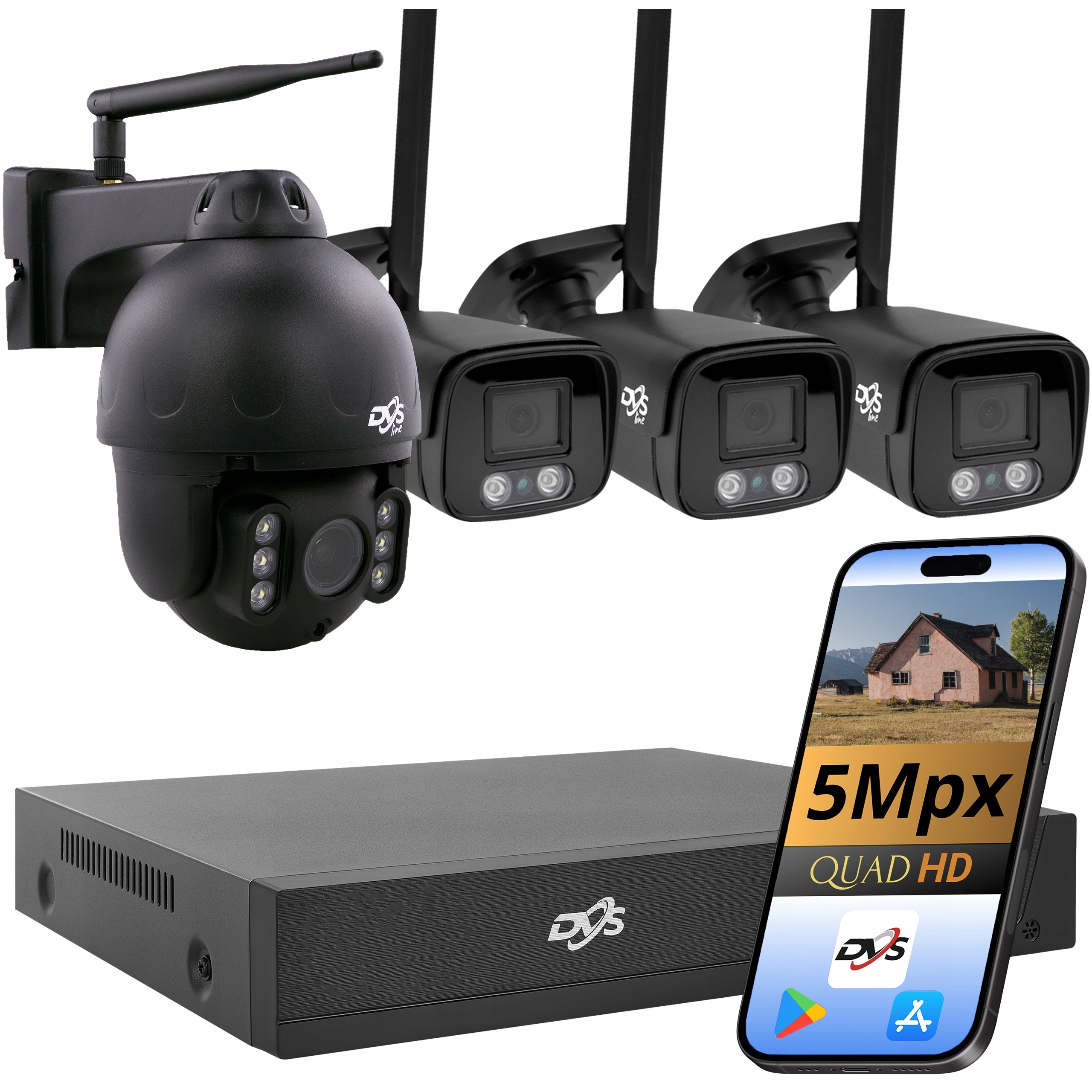 Sada Venkovních Kamer Wifi 1 Otočná 3 Tuby Pro Domácnost Černé Kamery