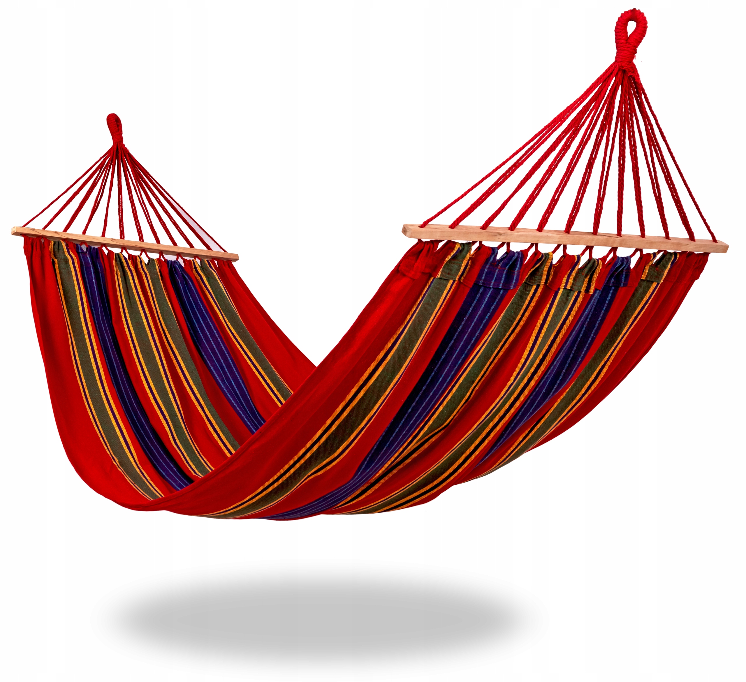 Duży Hamak Ogrodowy Boho z drążkiem czerwony w pasy 200x100cm 120kg