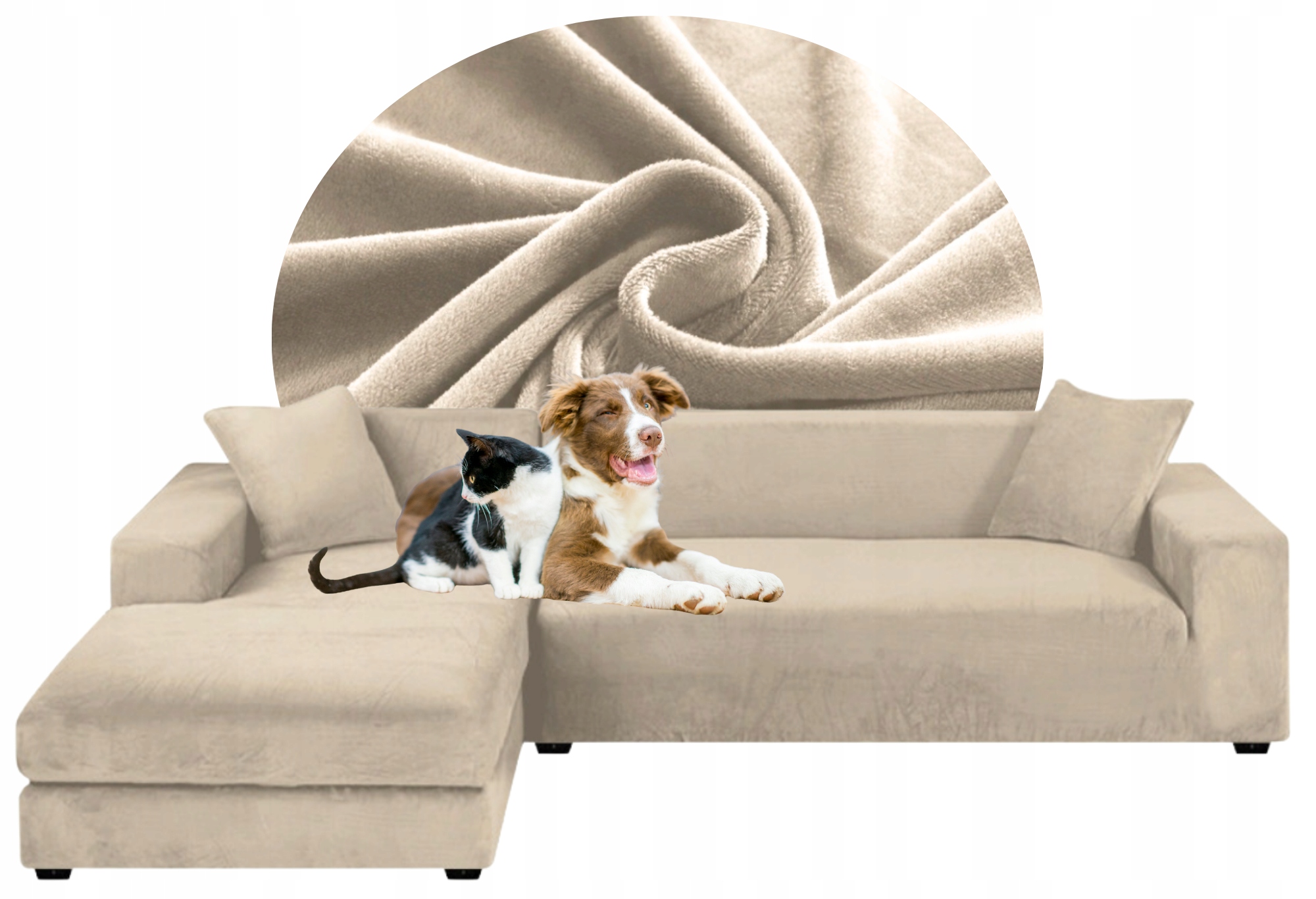 Potah Na Celý Roh Pohovka Kašmírová Béžová Velur Elastický 2+2 Os