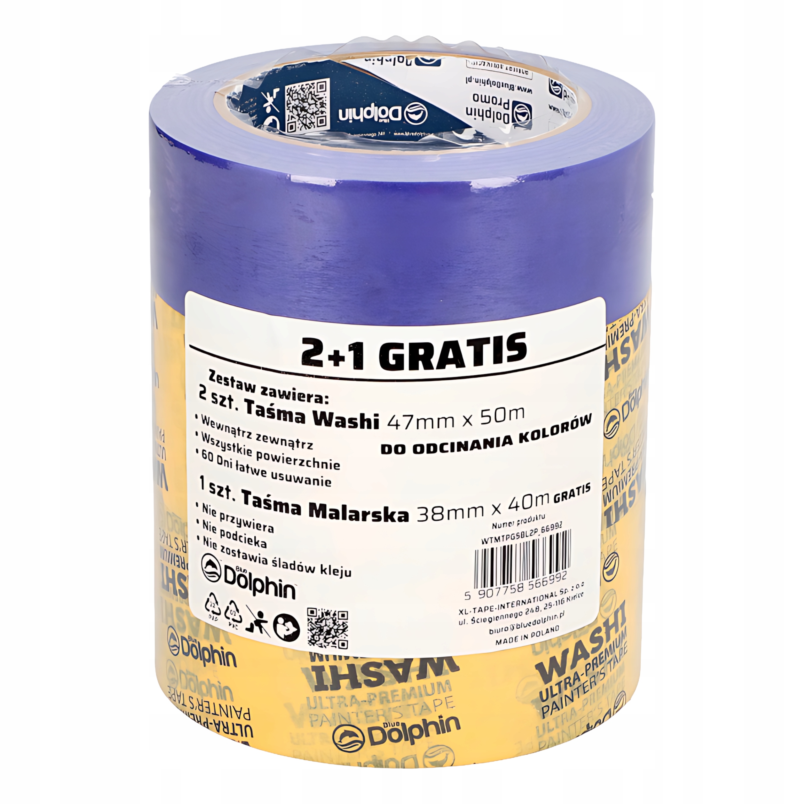 Sada pásků BlueDolphin: 2x Washi 47 mm 1x Modrá 38 mm x 40 m odstřihávací