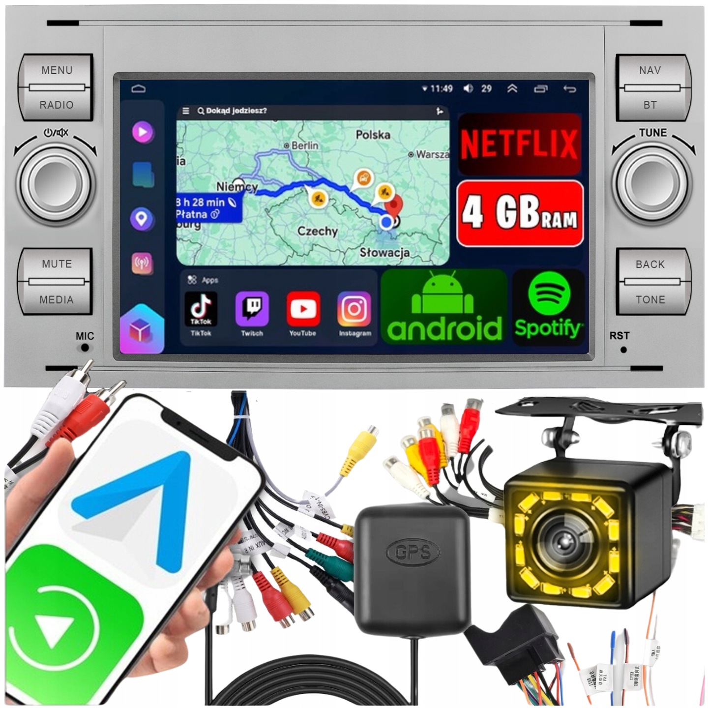 Autorádio pro Ford Kuga S-max C-max Carplay Rds Gps Wifi Android 4GB