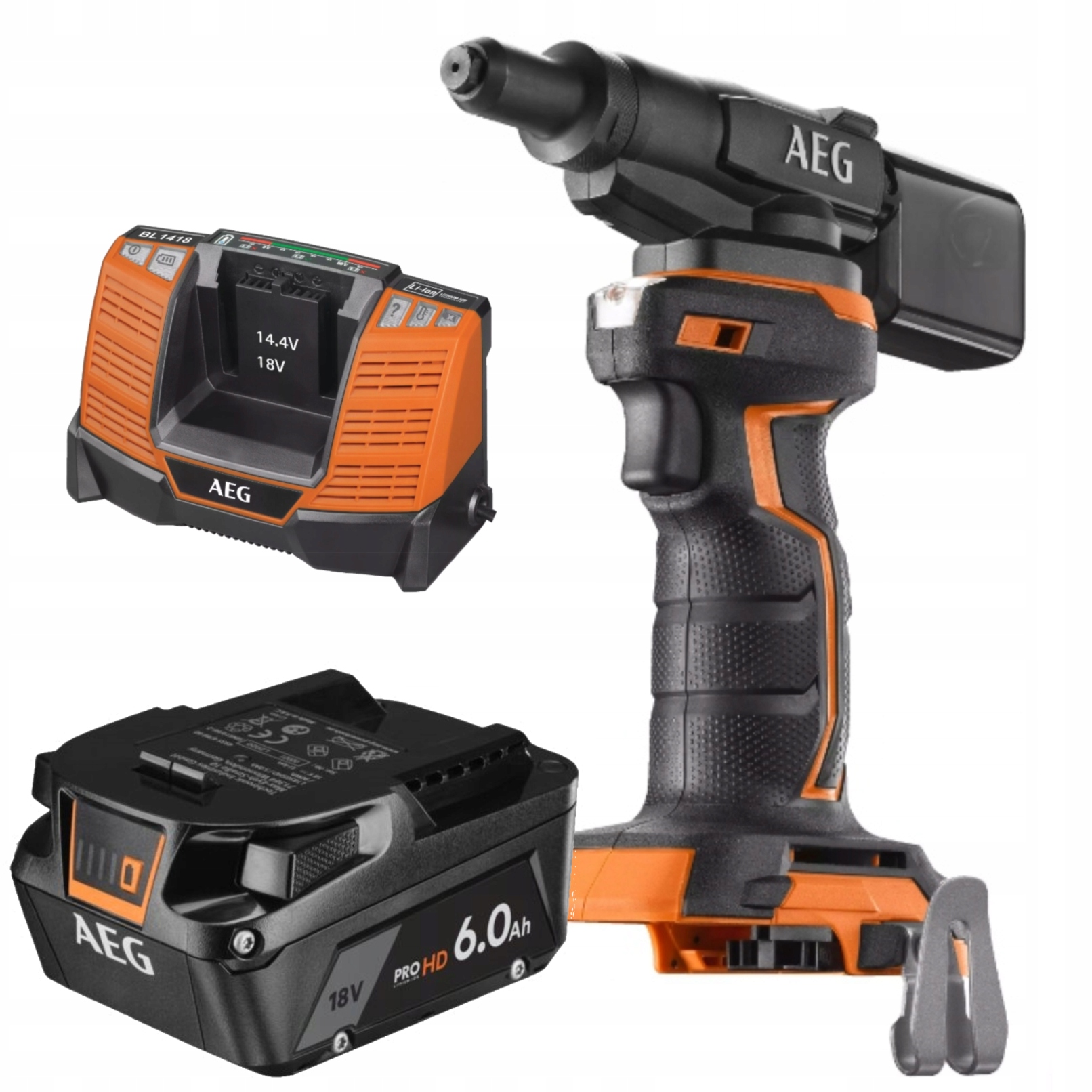 Aeg Nitovačka 18V BNZ18-0 2,4-4,8 mm nabíjačka BL1418 akumulátor 6.0 Ah