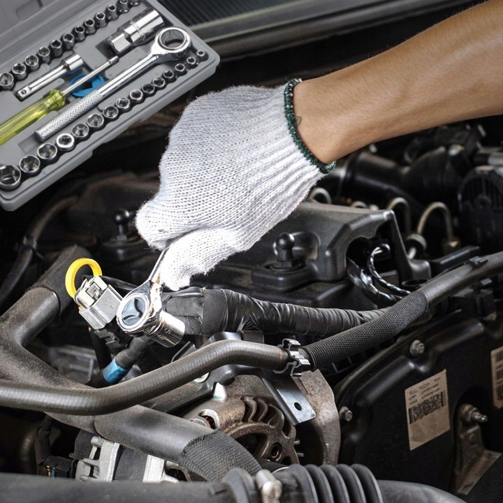 ZESTAW KLUCZY NASADOWYCH KLUCZE NASADOWE NARZĘDZI 40 ELEMENTÓW NASADKI Liczba elementów w zestawie 40