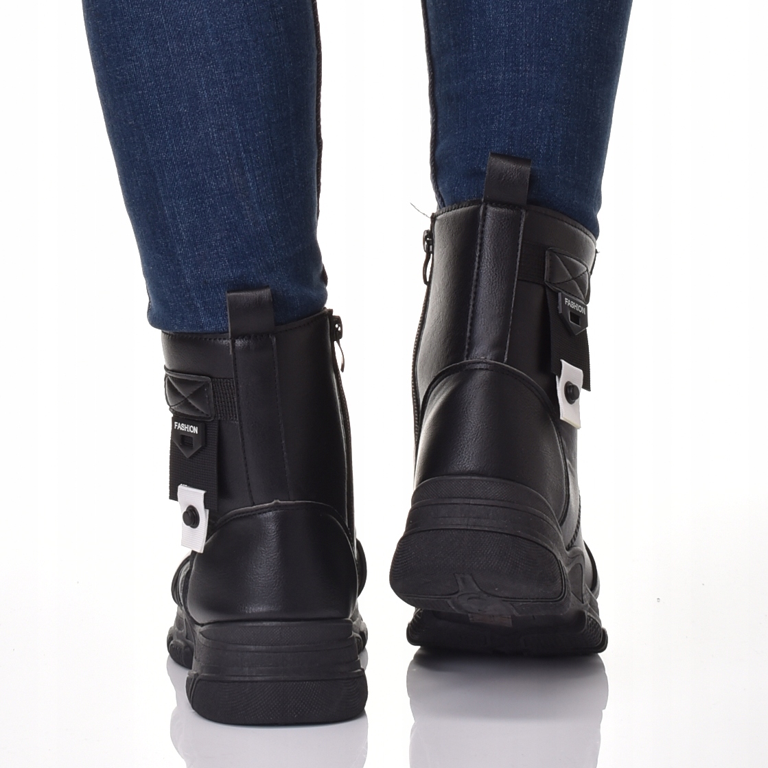 SKÓRZANE DAMSKIE BOTKI PŁASKIE SZNUROWANE CZARNE Rozmiar 40