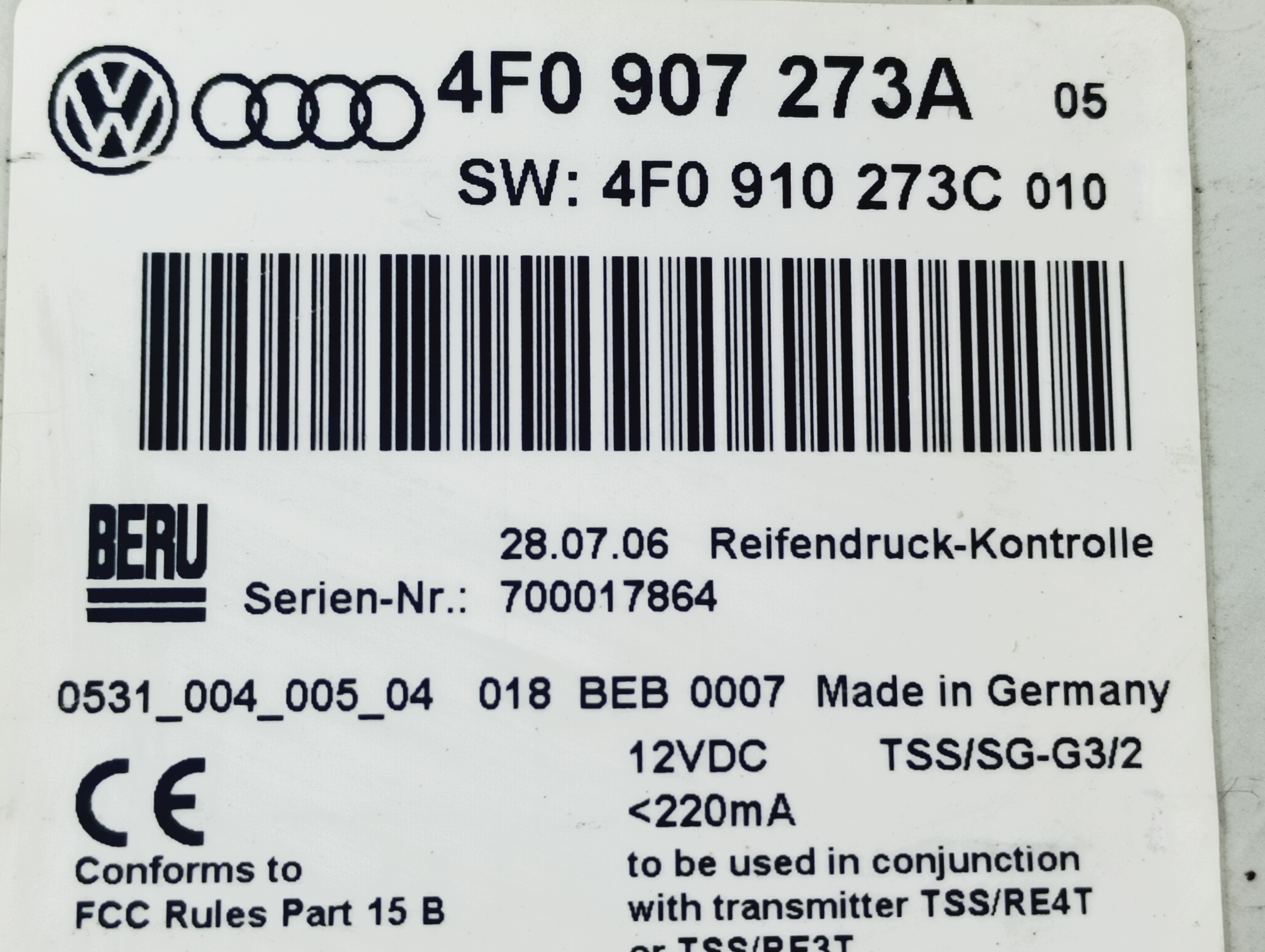 unité de commande électronique uce module pression OE 4F0907273A Audi A6 C6 05-08