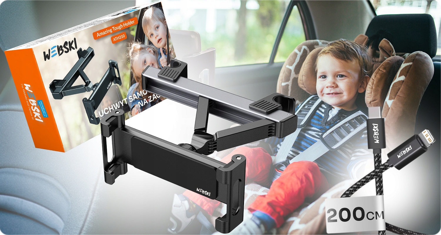 UCHWYT NA ZAGŁÓWEK DO TABLETA + KABEL C LIGHTNING Rodzaj do tabletów