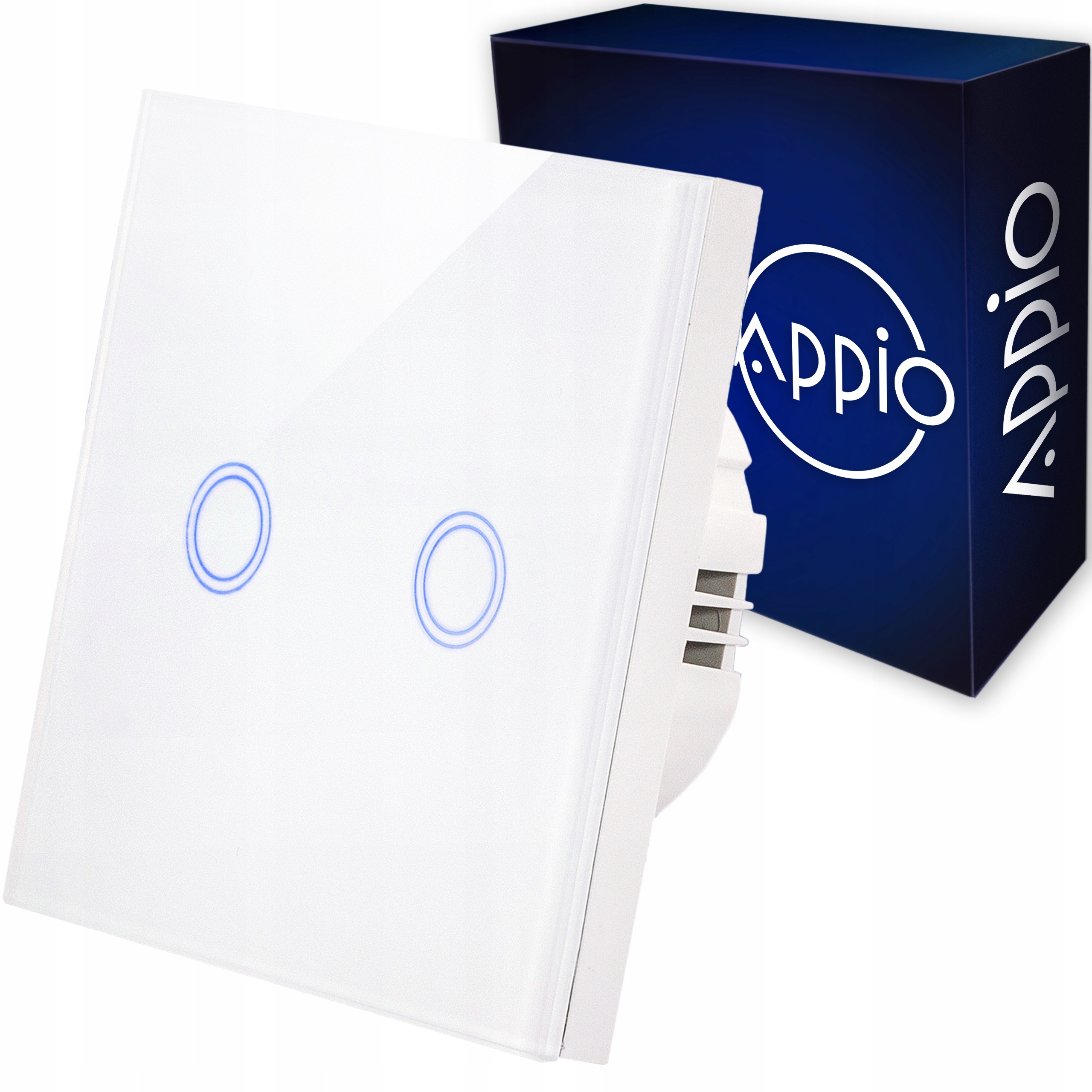 Dotykowy Szklany WŁĄCZNIK ŚWIATŁA LED fi60 Podwójny Biały APPIO