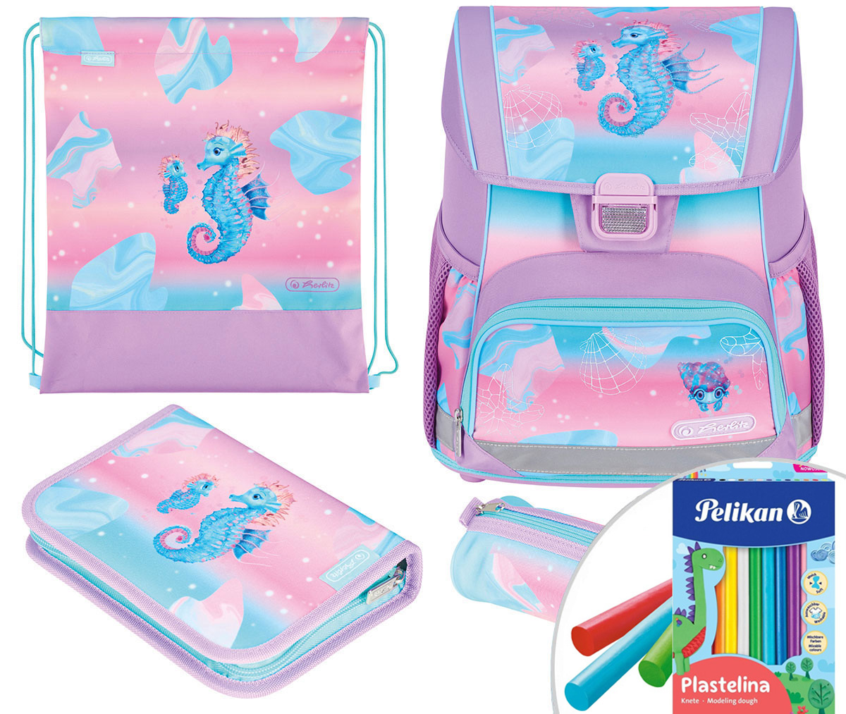 Tornister Herlitz Loop Plus Ocean Lights Konik Morski Zestaw Klasa 1-3